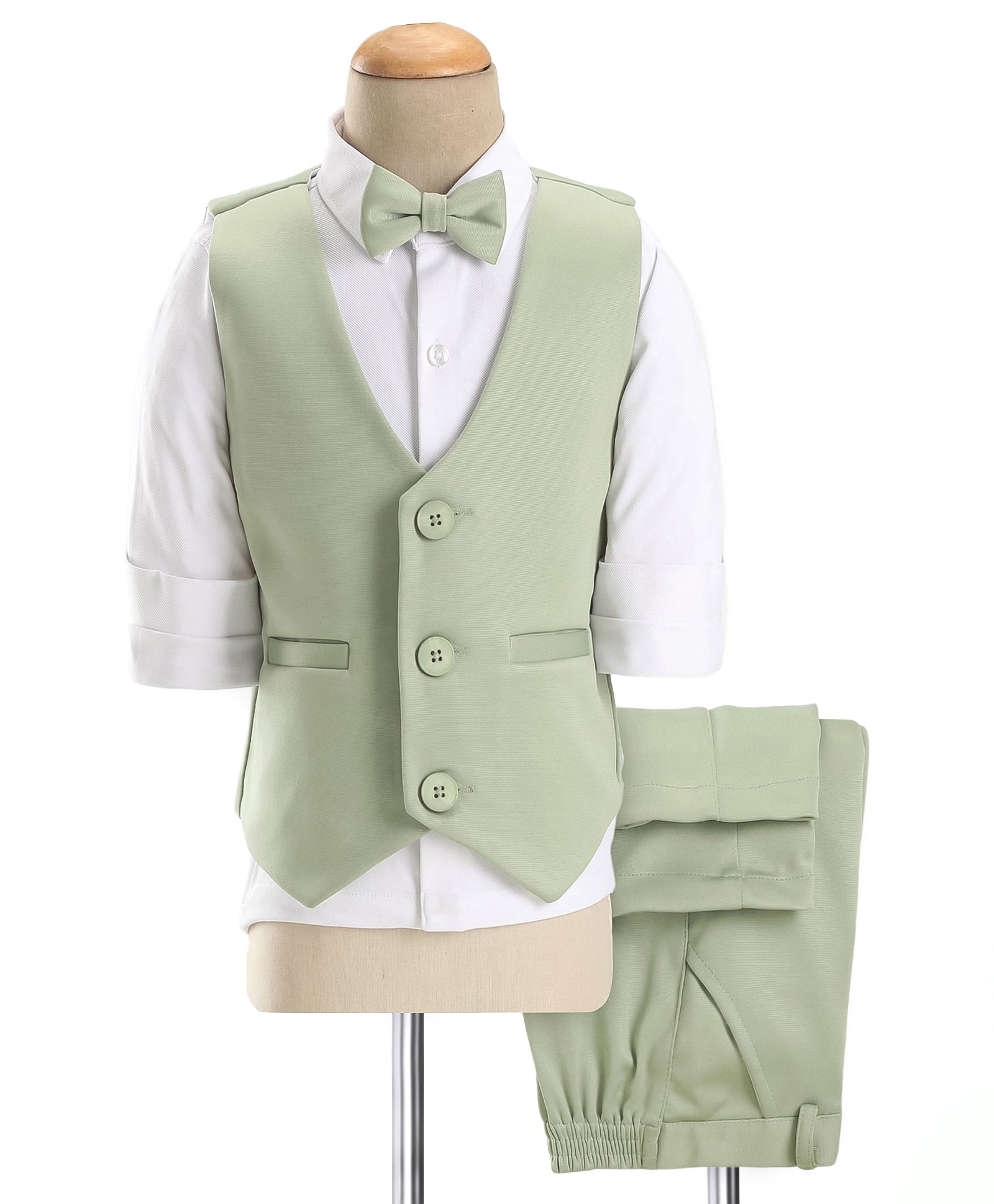 Babyhug Knit Full Sleeves Textured Party Suit With Waist Coat & Bow - Mint Green-image-27
