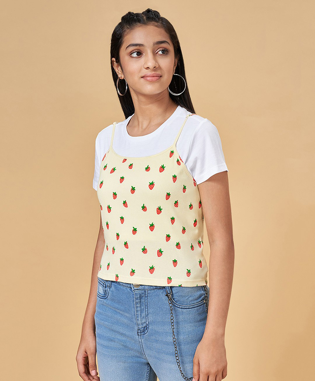 Coolsters by Pantaloons Half Sleeve Solid Tee With Strawberry Printed Top - Yellow-picture-16