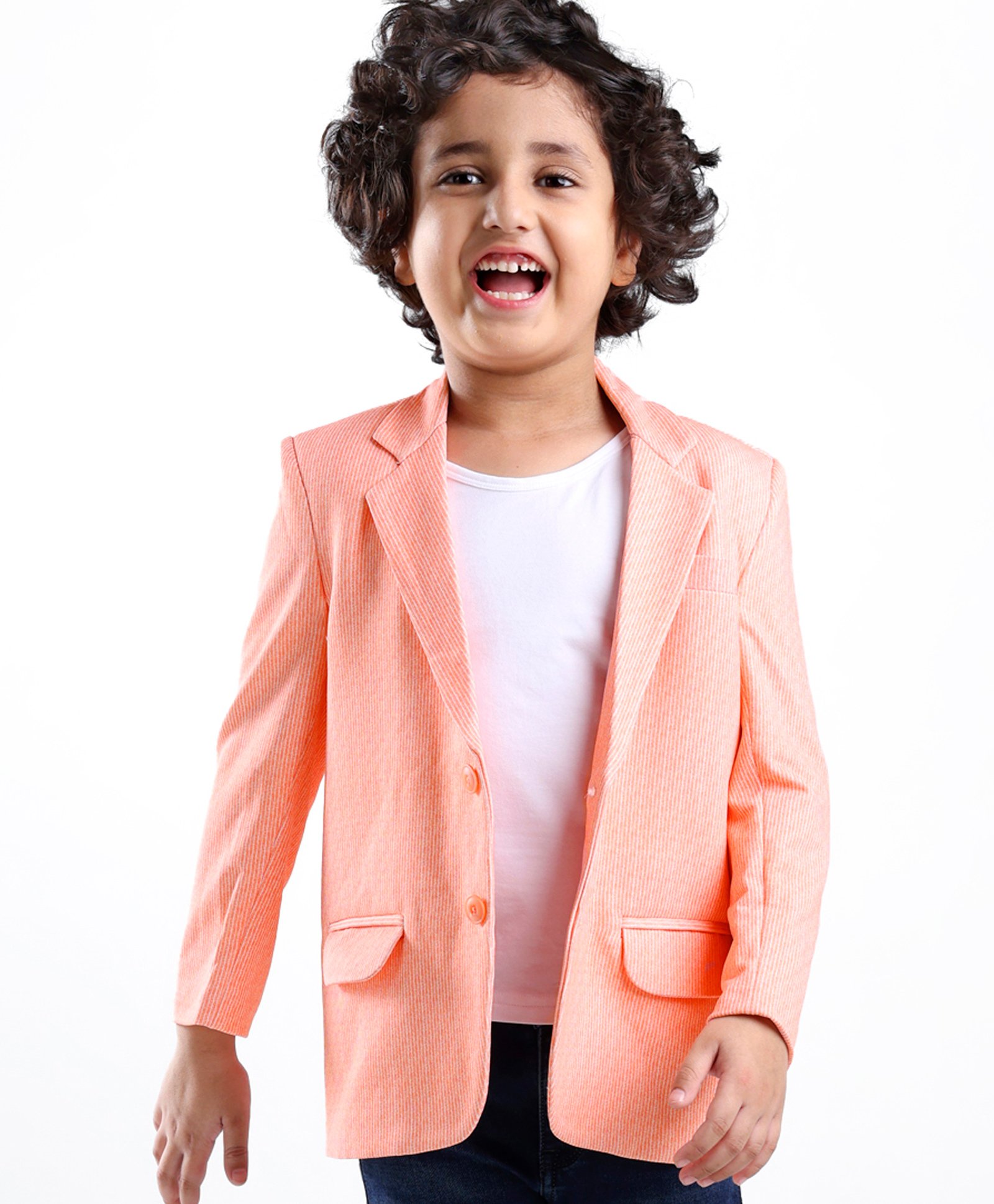 Babyhug Party Wear Knitted Full Sleeves Blazer Striped - Orange-image-20