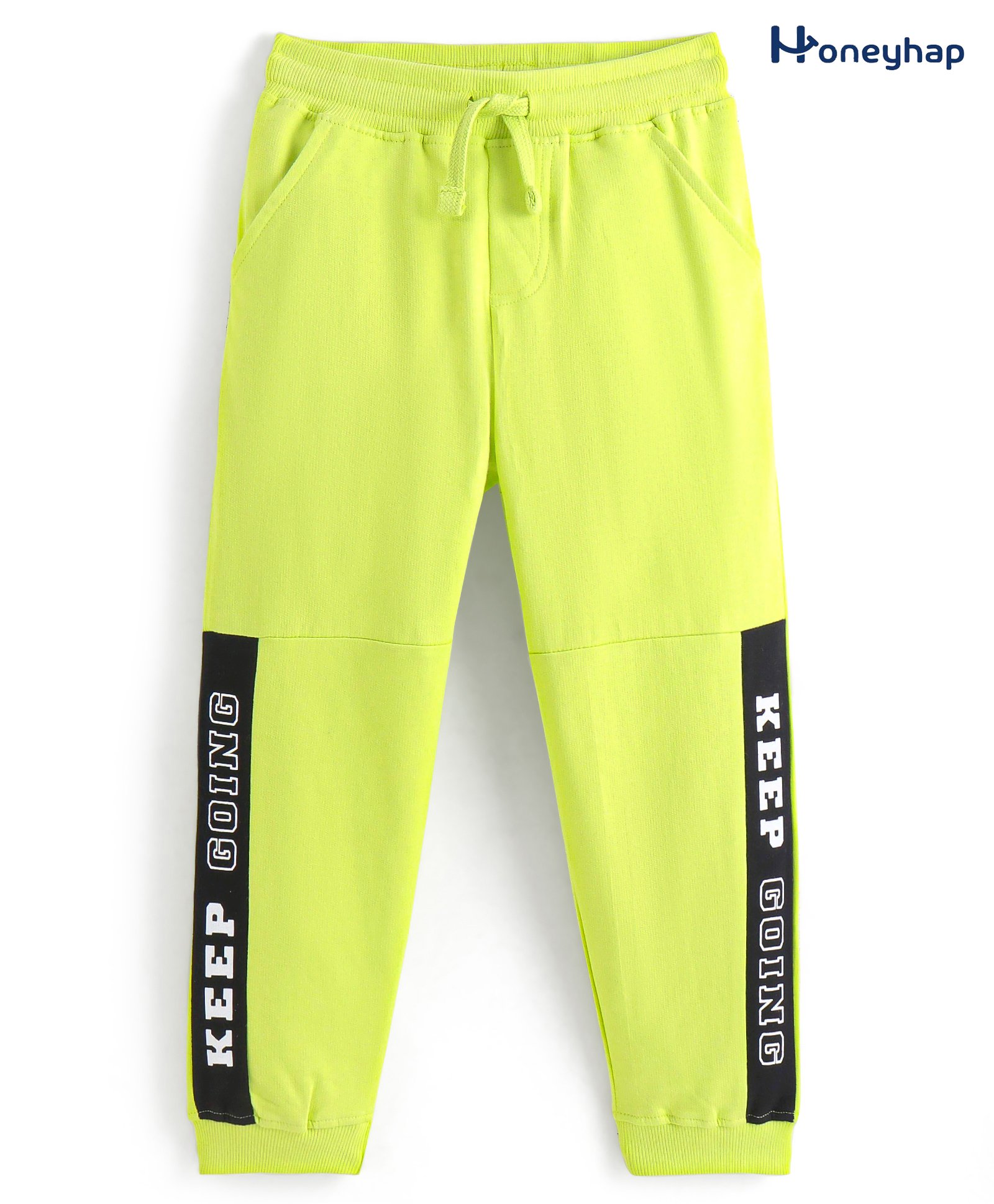 Honeyhap Premium Terry 100% Cotton With Bio Finish Full Length Lounge Pant With Text Print - Evening Primrose Green & Black Beauty-image-1