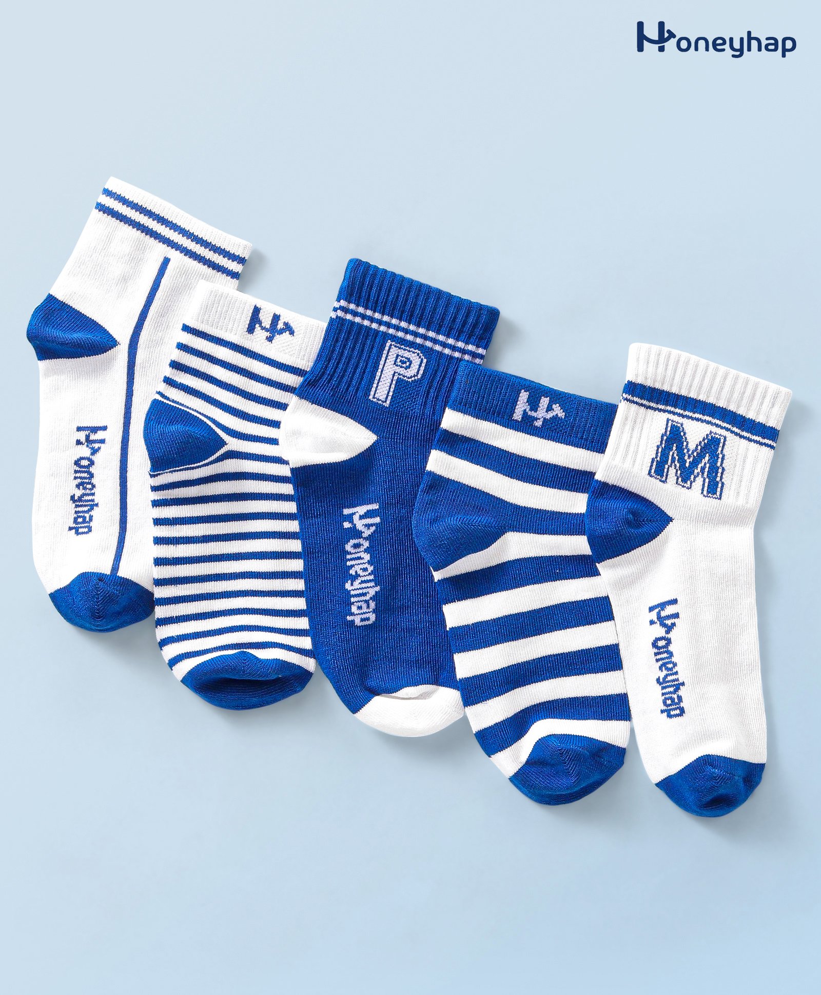 Honeyhap Premium  Cotton Bamboo Ankle Length Socks With Bio Finish Pack of 5 - Bright White & Skydiver-picture-6