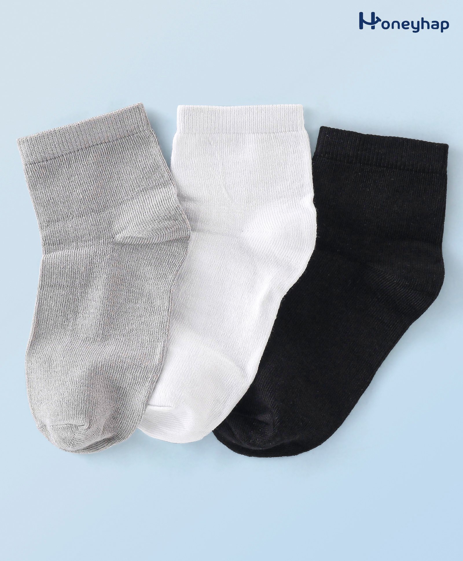 Honeyhap Premium  Cotton Bamboo Knit with Bio Finish Anti Bacterial Ankle Length Socks Solid Colour - Black White & Grey-image-2