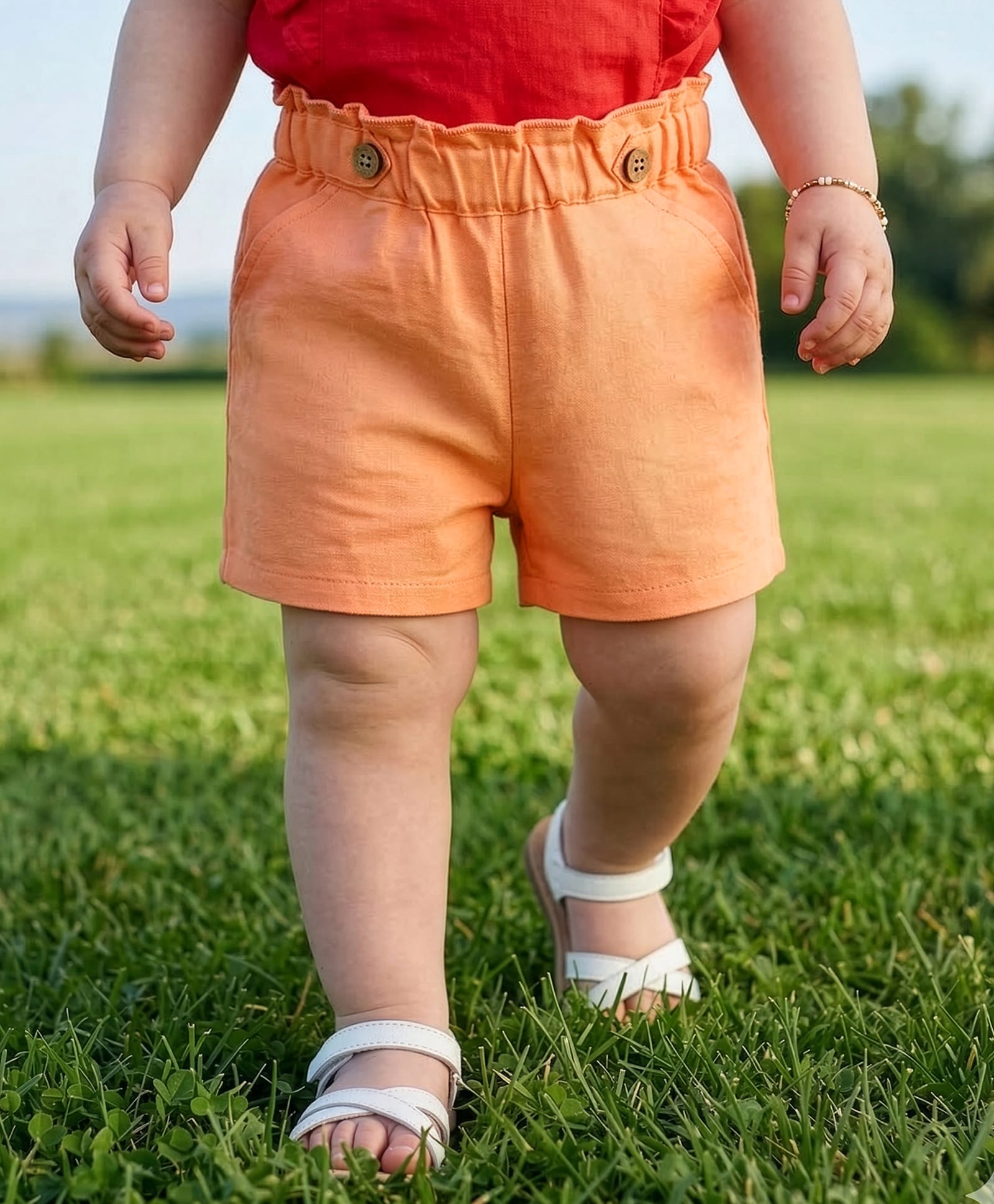 Babyoye Eco Consious Cotton Linen Woven Shorts Solid Colour - Orange-picture-14