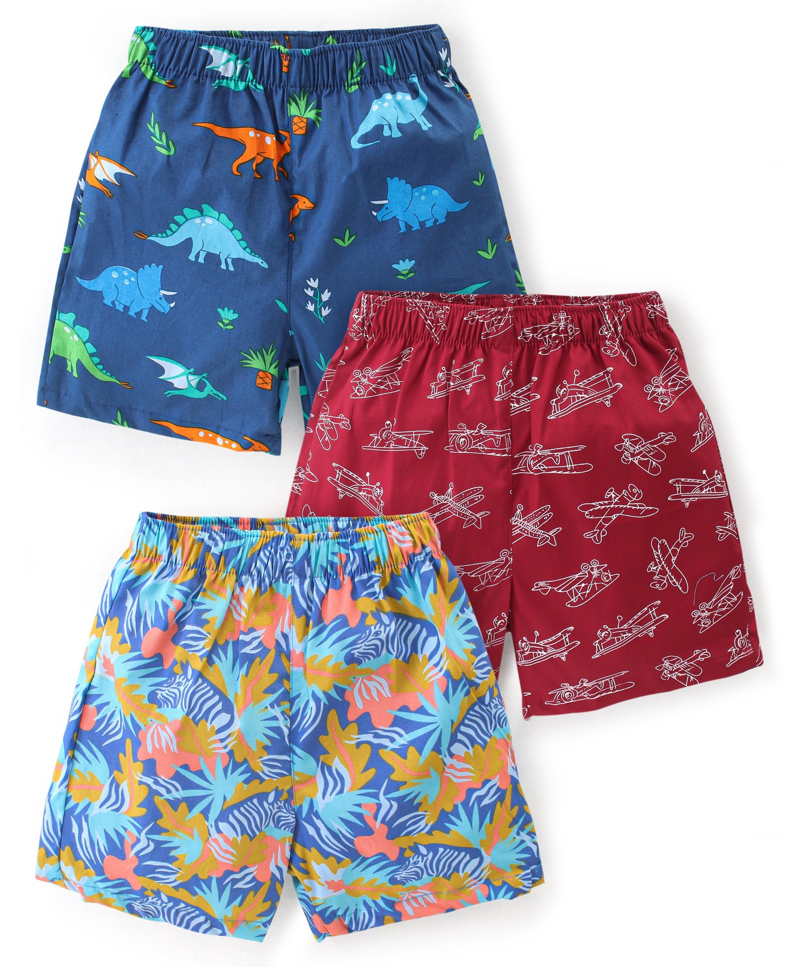 Babyhug Poplin Woven Boxers with Dino Aeroplane & Zebra Print Pack of 3 - Multicolour-image-17