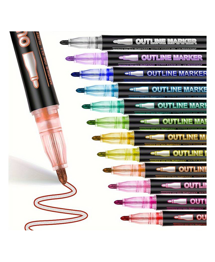 YAMAMA Glossy Double Line Markers Vibrant Glitter Pens For Creative And Sparkly Doodling Drawing And Crafting Perfect Gift For Art Enthusiasts  (Pack of 12 pcs - Multicolor)-picture-14
