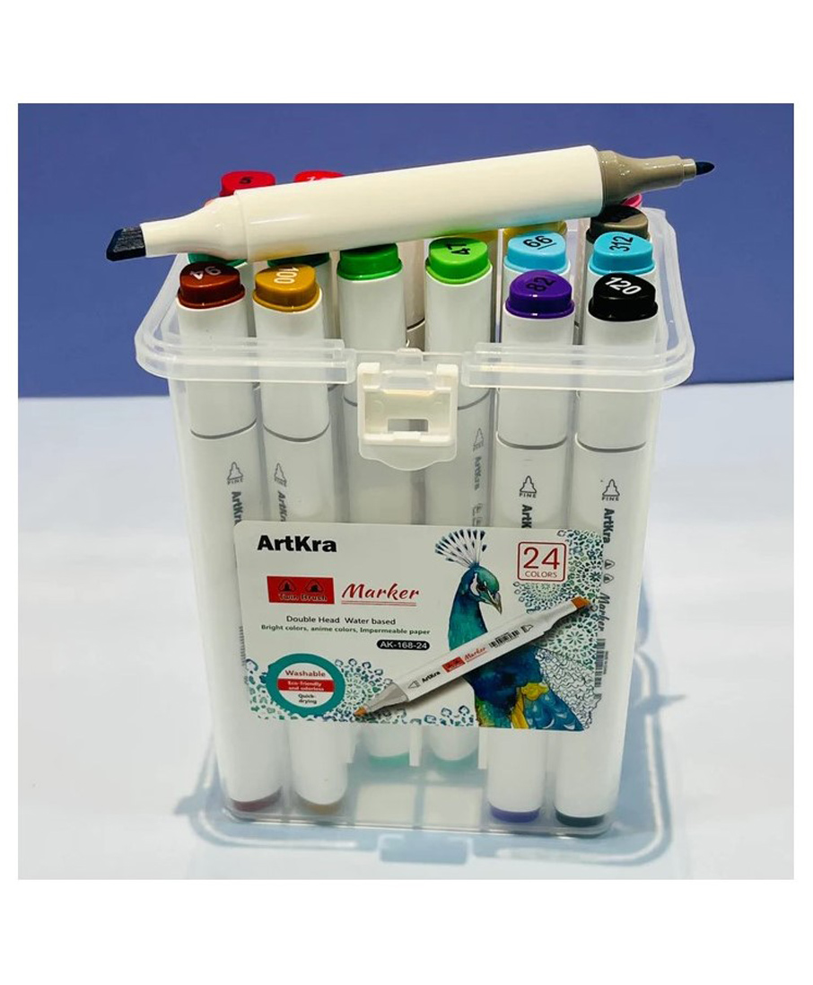 YAMAMA Professional Grade Smooth Double Headed Color Art Markers Dual Tips Art Sketch Twin Marker Pens Highlighters With Carrying Case For Painting Coloring Highlighting and Underlining(Pack of 24 Pcs - Multicolor)-image-4