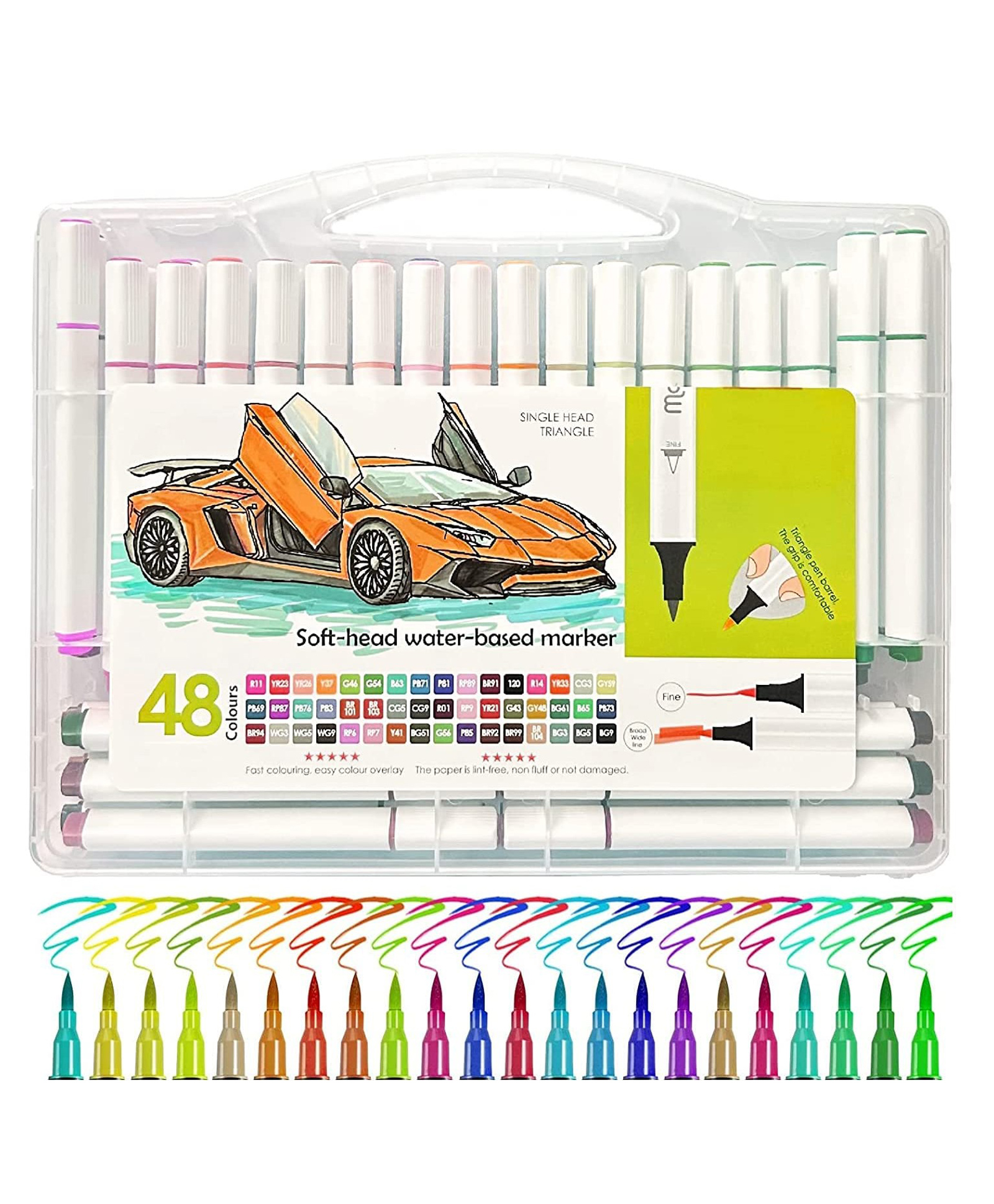 YAMAMA Fine And Broad Line Brush Color Art Markers Soft Head Triangle Barrel Easy Calligraphy Drawing  (Pack of 48 Pcs - Multicolor)-image-26