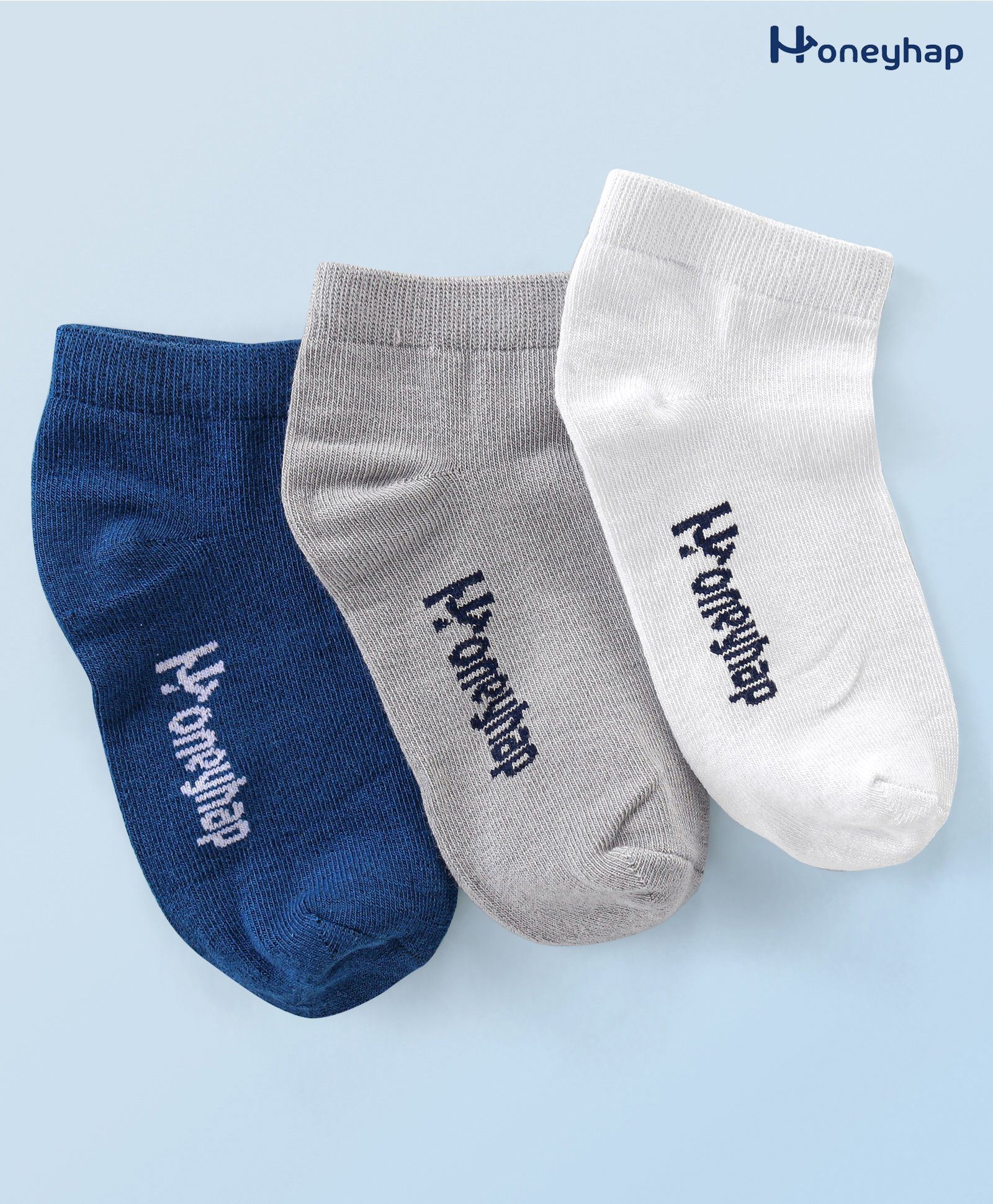 Honeyhap Premium Cotton Bamboo Ankle Length Set Of Socks With Bio Finish Logo Design Pack Of 3 - Bright White Ultimate Grey & Limoges-image-44