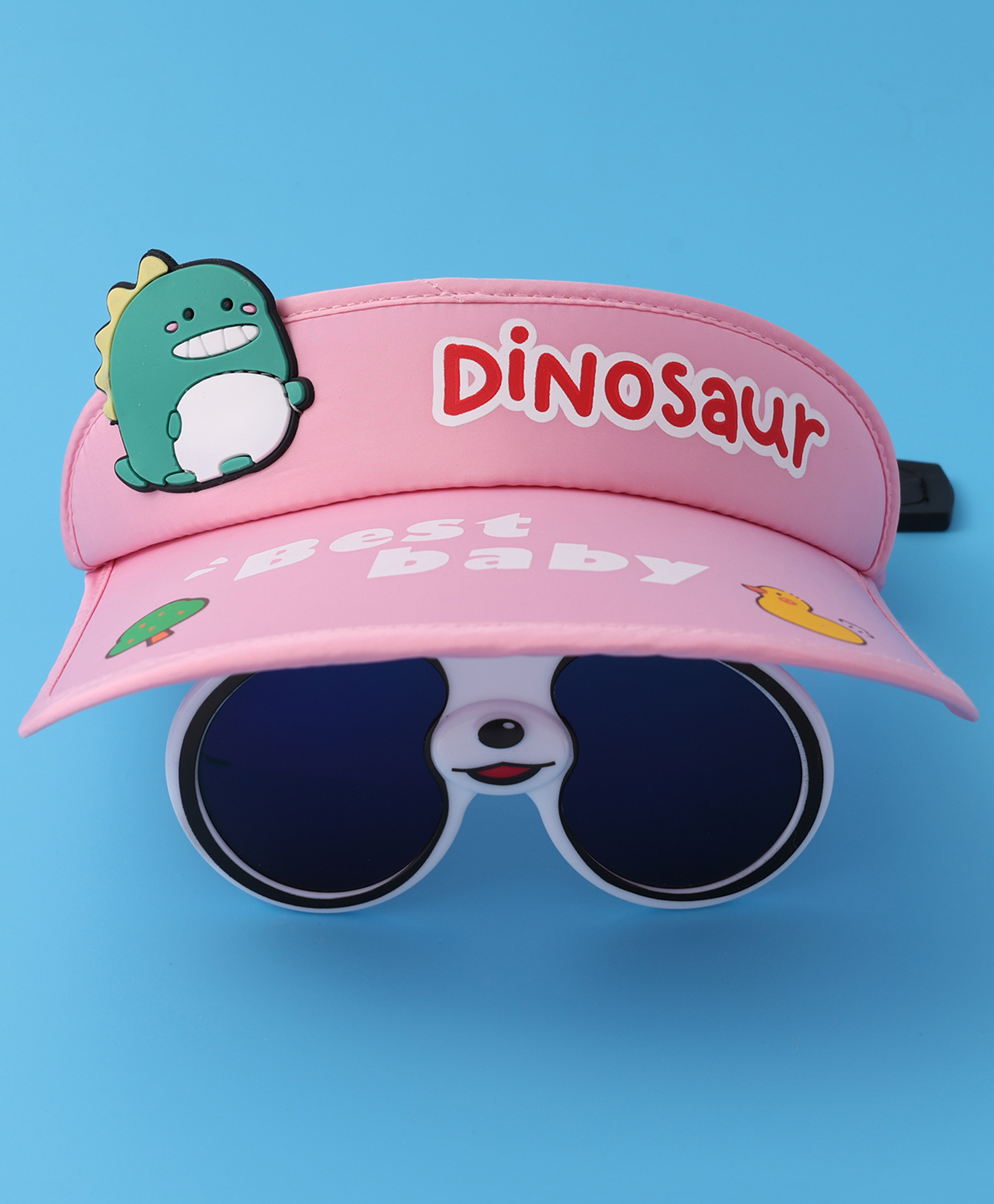 Babyhug Visor Cap with Attached Sunglasses Dino Print - Pink-image-15