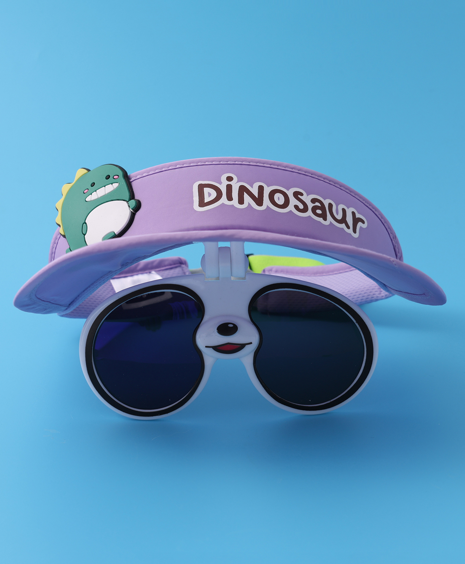 Babyhug Visor Cap with Attached Sunglasses Dino Print - Purple-image-12