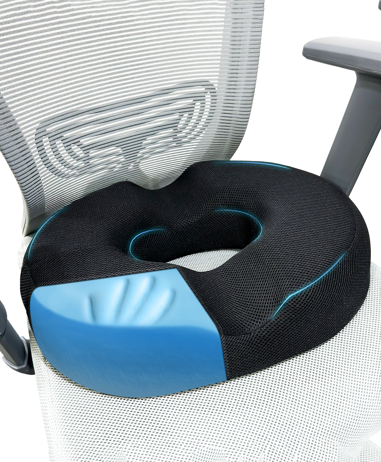 Sleepsia Cool Gel Memory Foam Donut Pillow - Piles Pillow, Tailbone Pain Seat Support for Lower Back, Hemorrhoids, Ring Pillow (Black)-picture-48