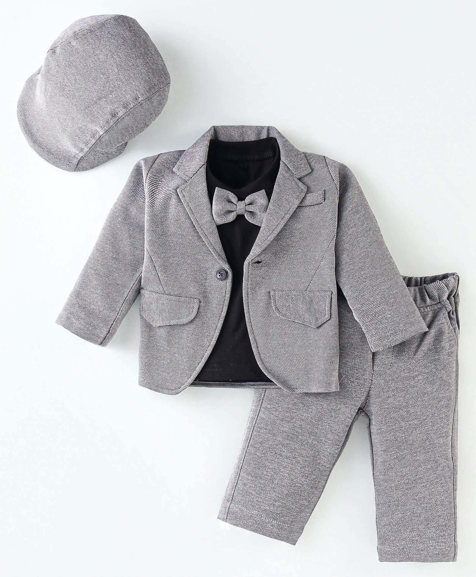 Robo Fry  Full Sleeves Party T-Shirt & Trouser Set  with Hat & Bow Applique - Grey-image-8