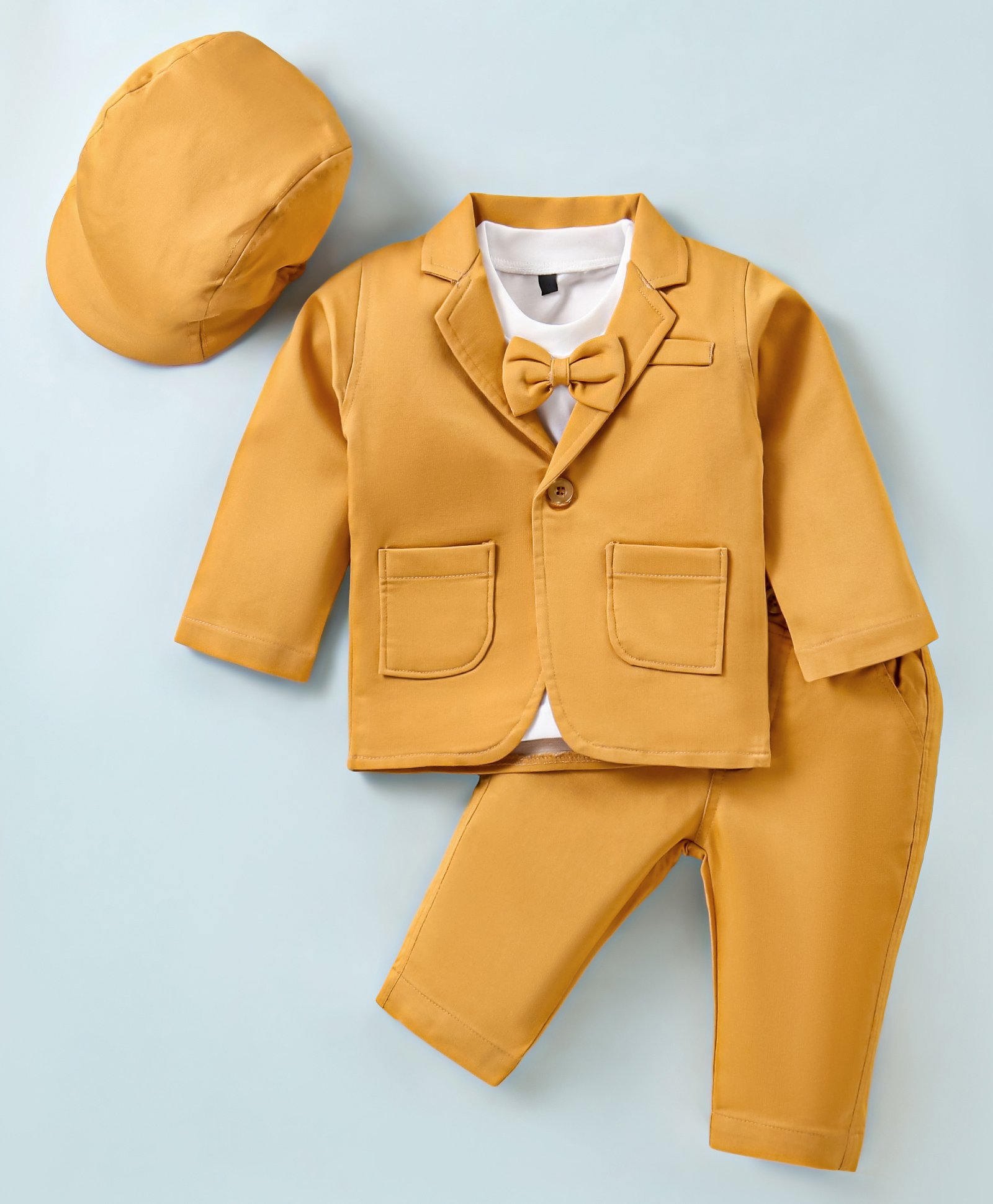 Robo Fry Full Sleeves Solid Color T-Shirt & Trouser with Hat & Blazer - Golden-picture-29