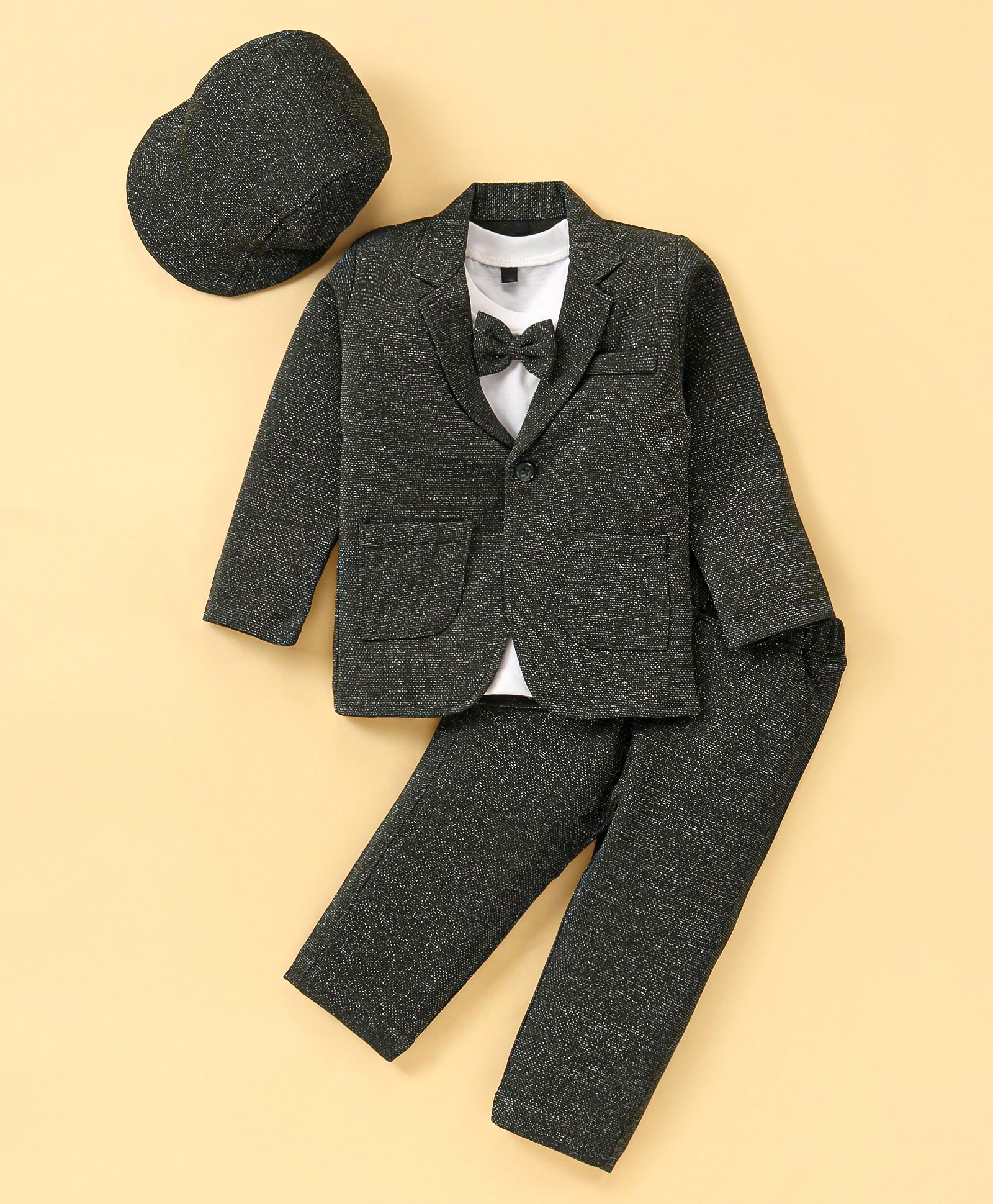 Robo Fry Full Sleeves Checkered T-Shirt & Trouser Set with Hat & Bow Applique - Green-image-42