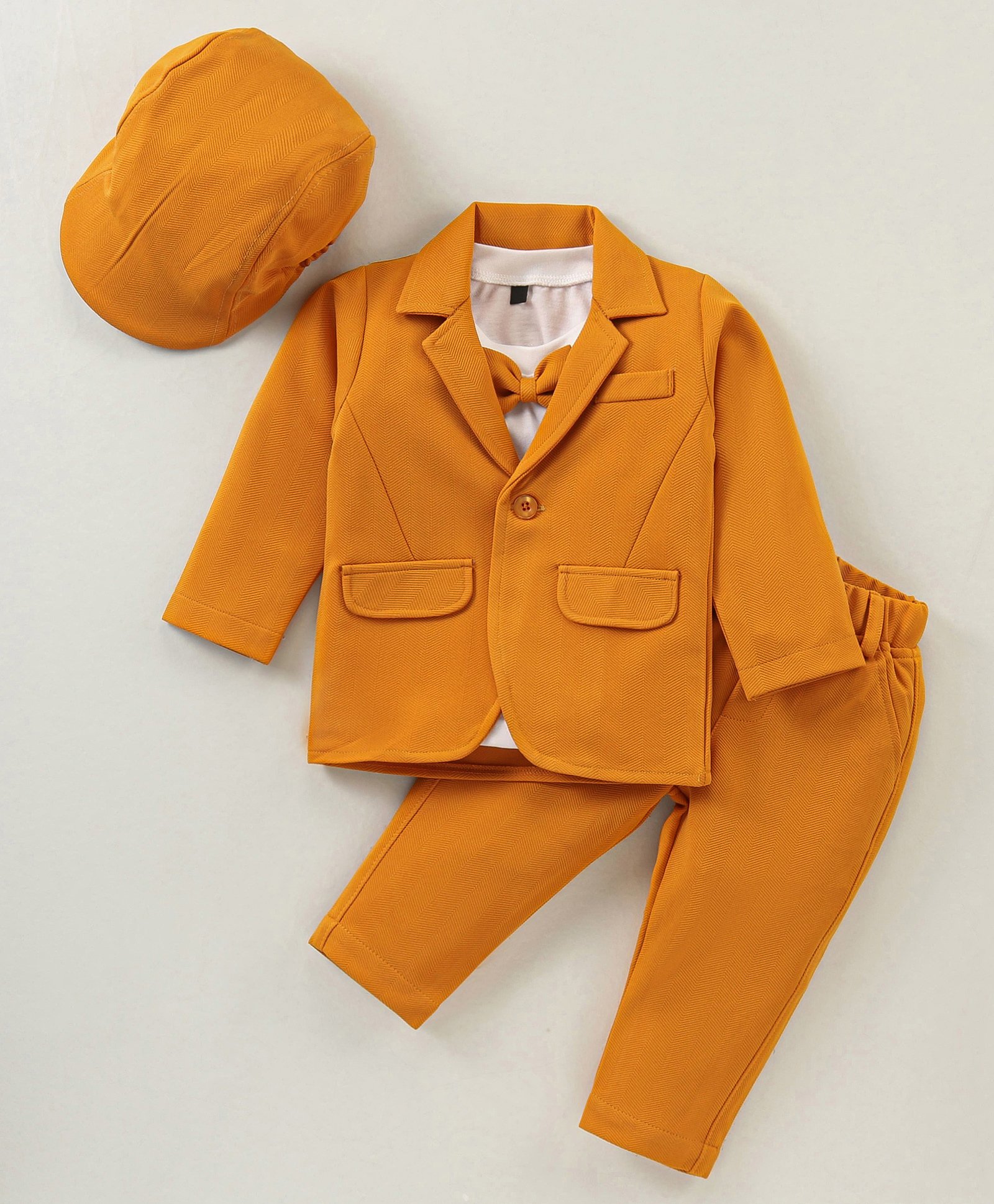 Robo Fry Full Sleeves Solid Color T-Shirt & Trouser with Hat & Blazer - Mustard Golden Golden-picture-28