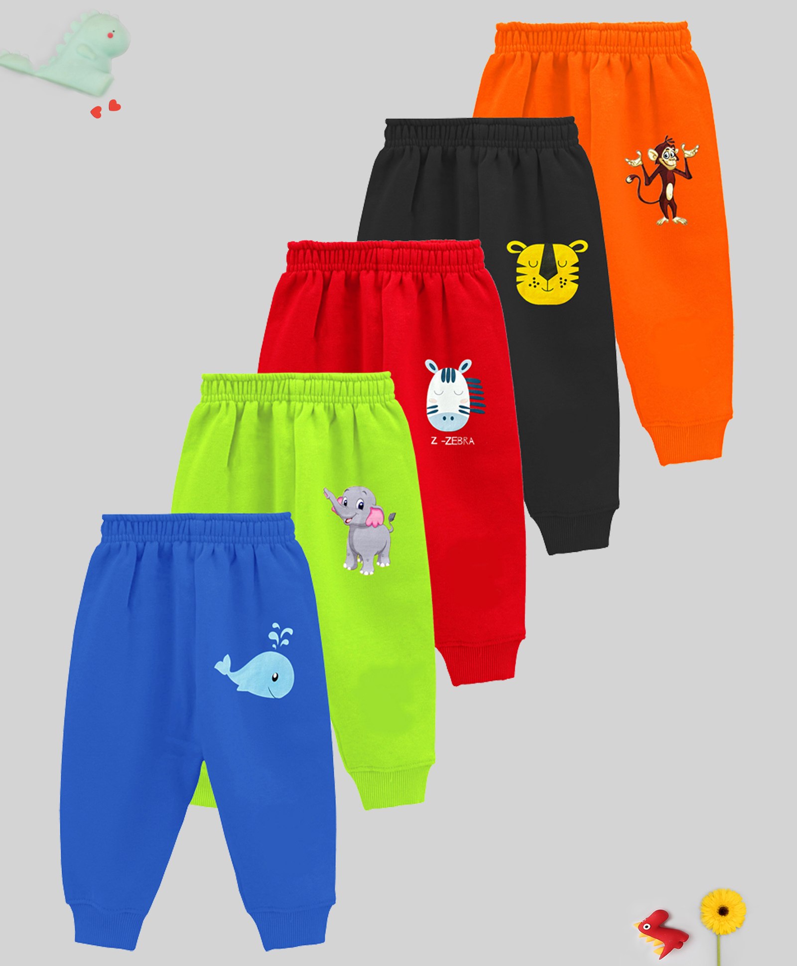 KUCHIPOO Pack Of 5 Animals Printed Track Pants - Multi Colour-picture-22