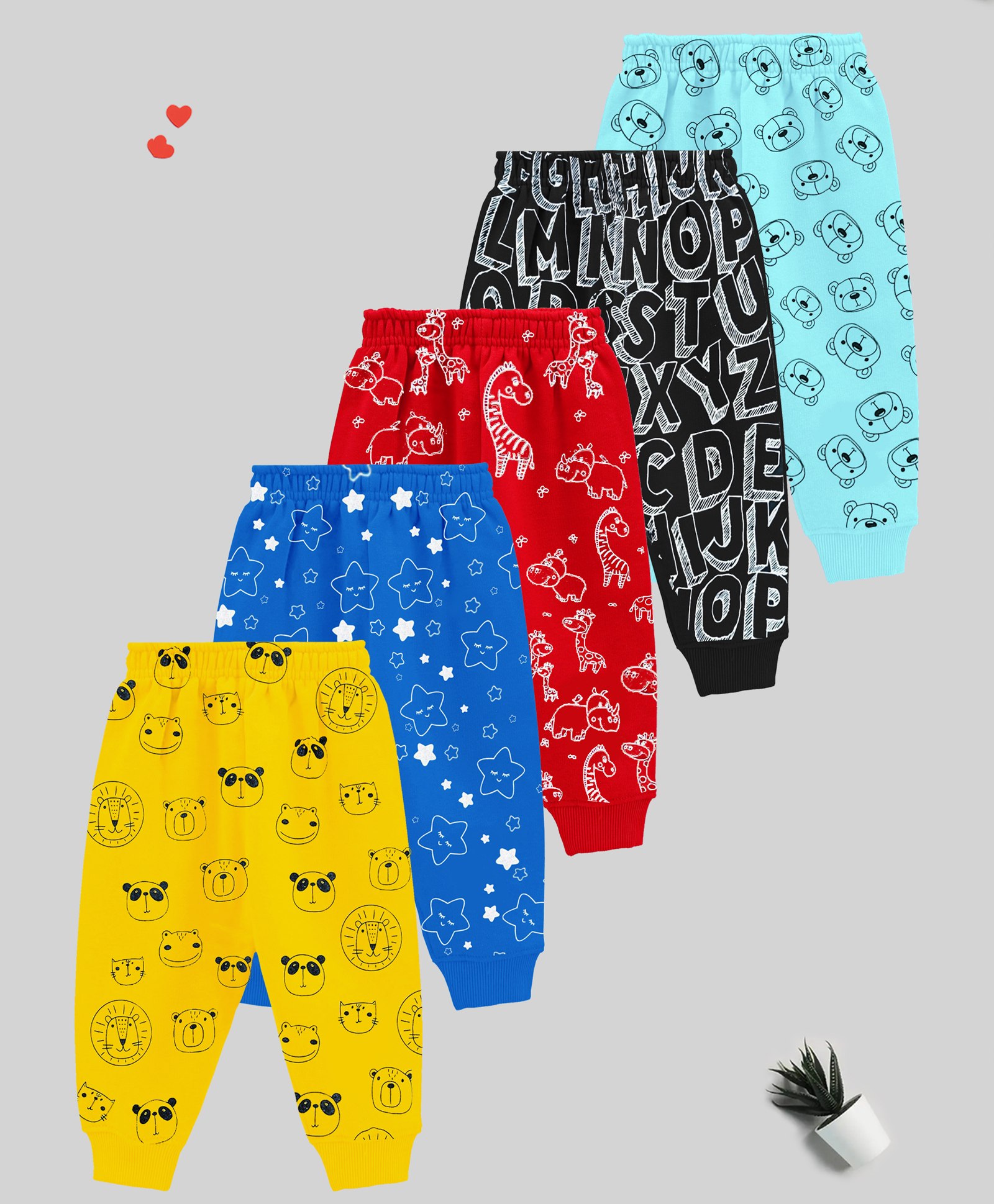 KUCHIPOO Pack Of 5 Animals & Stars Printed Track Pants - Multi Colour-picture-21