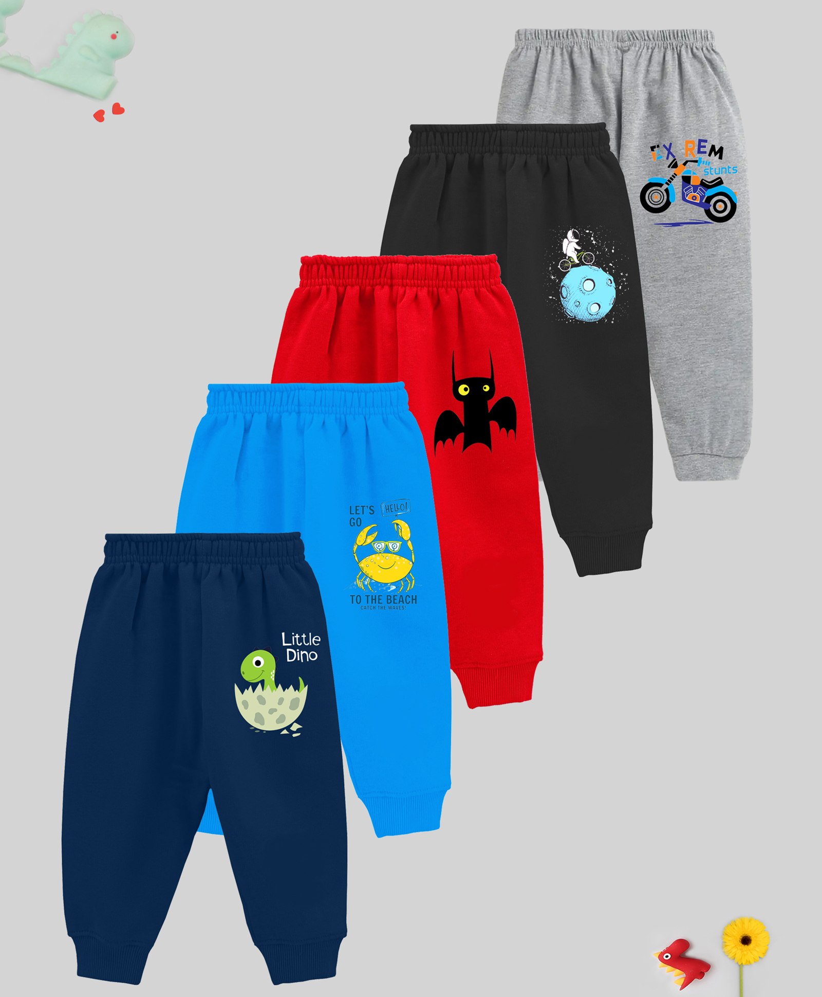 KUCHIPOO Pack Of 5 Bike & Moon Printed Track Pants - Multi Colour-picture-32