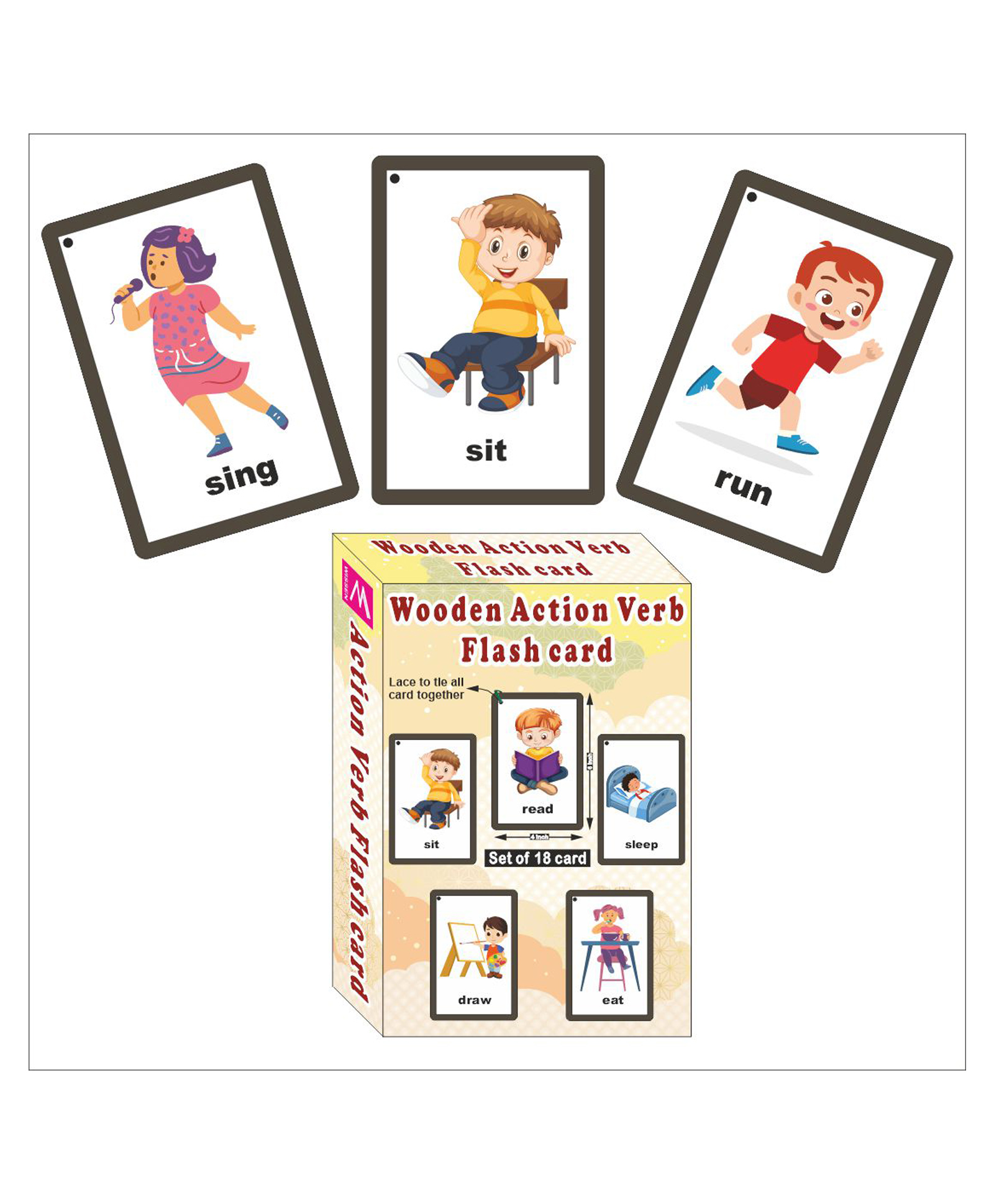 wissen Wooden (MDF) Action Verb Learning Flash Card with Lacing Thread - Multicolour-picture-4