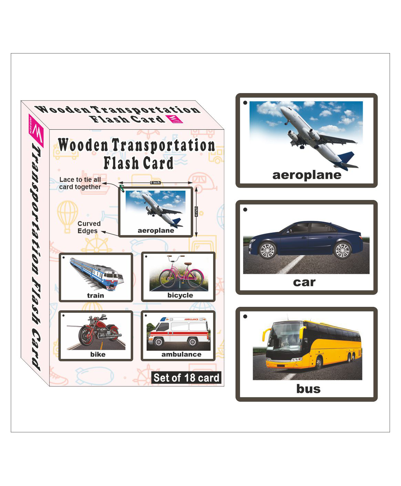 wissen Wooden (MDF) Transportation Learning Flash Card with Lacing Thread - Multicolour-picture-16