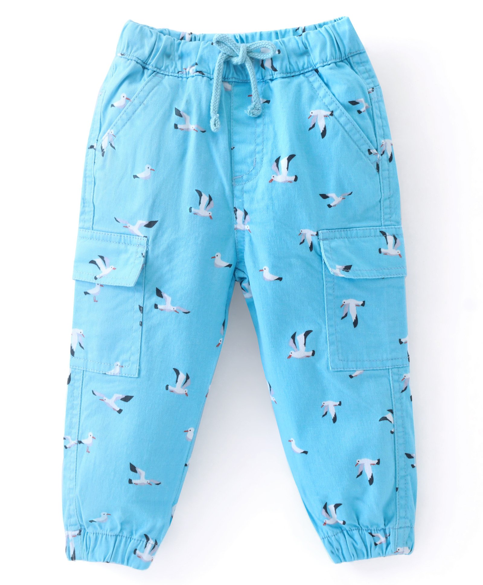 Babyhug Cotton Lycra With Stretch Woven Full Length Trousers With Bird Print - Blue-picture-19