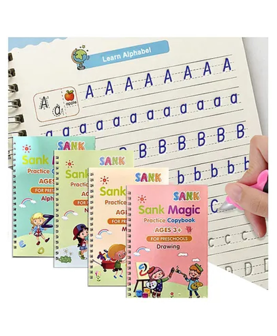 Oskart Enchanting Learning Journey: Magic Practice Copybook for Kids - Calligraphy Set with Pens for Beginners, Reusable Handwriting Practice Copybook for Preschoolers (Four Copybooks and Magic Pens, Print May Vary)-image-11