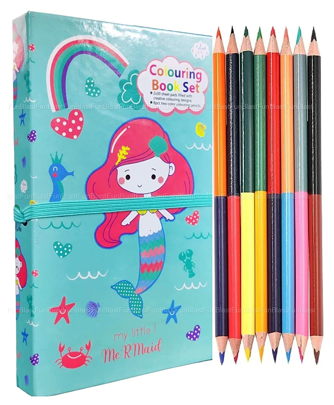 Oskart Magical Mermaid Coloring Adventure: Cartoon Colouring Book with 8 Double-Sided Colour Pencils - Art and Craft Drawing Color Book Set  (Mermaid)-image-18