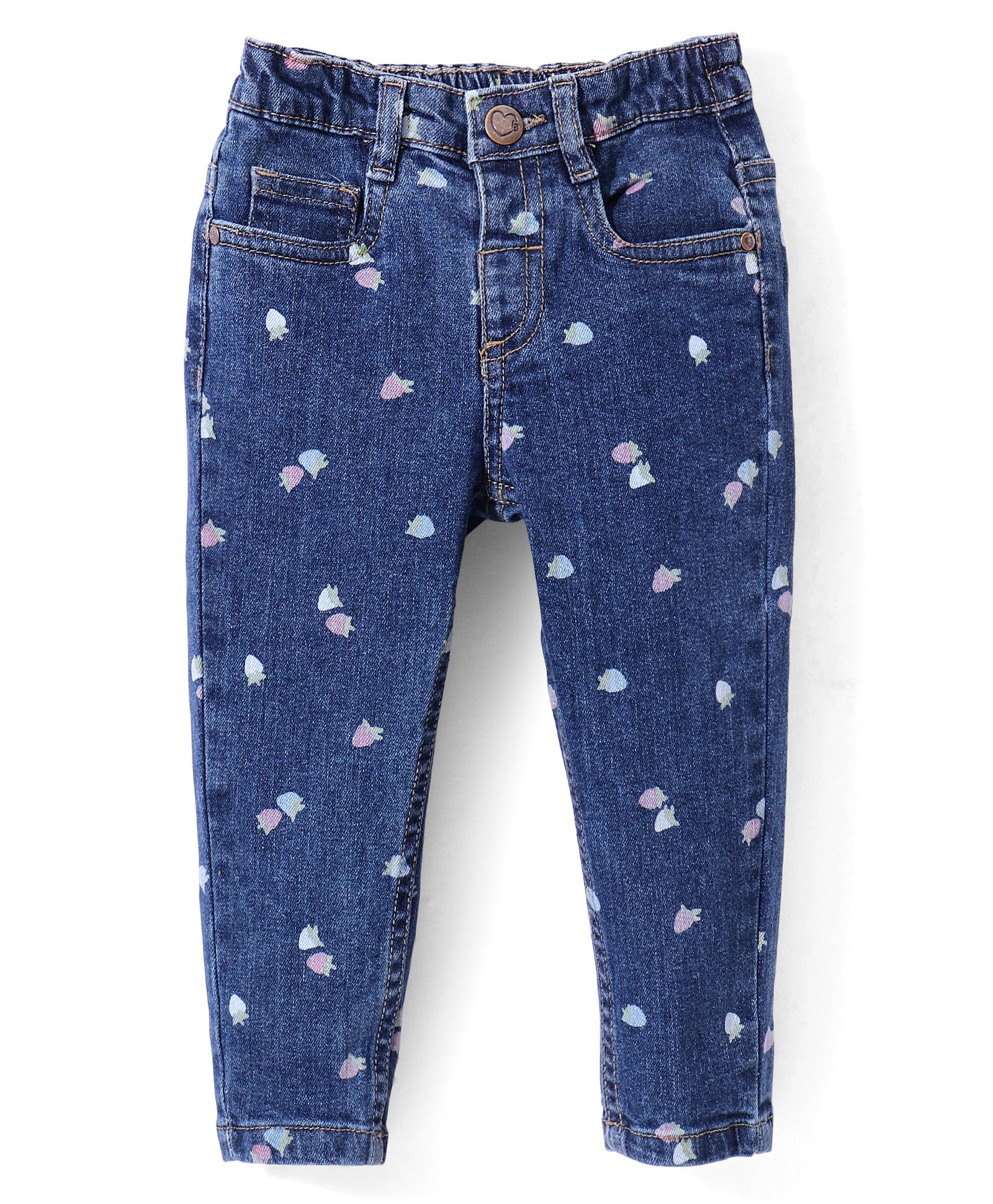 Babyhug Denim Full Length With Stretch  Jeans Strawberry Print - Blue-picture-13