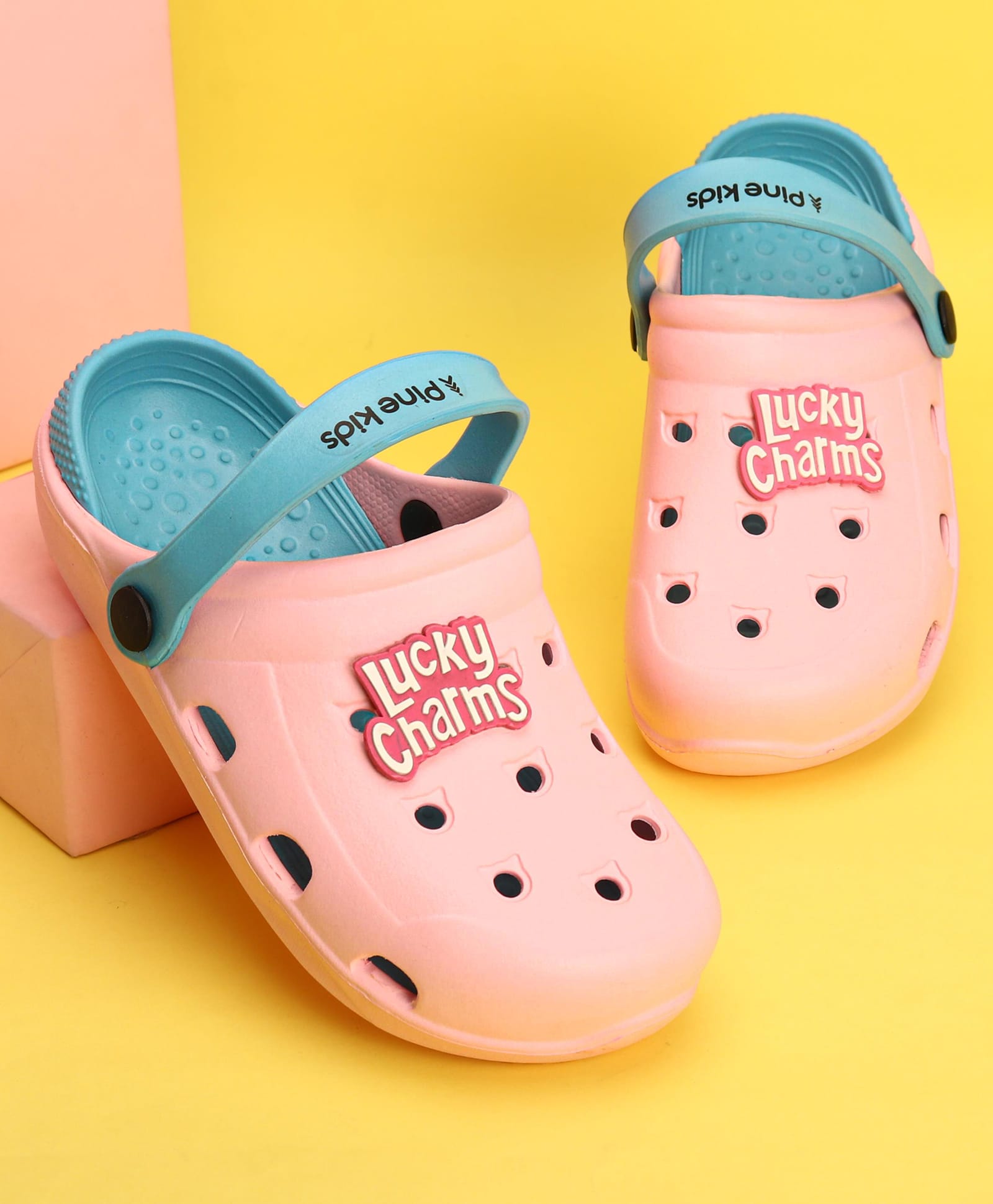 Pine Kids Clogs Text Patch - Peach & Sky Blue-image-33