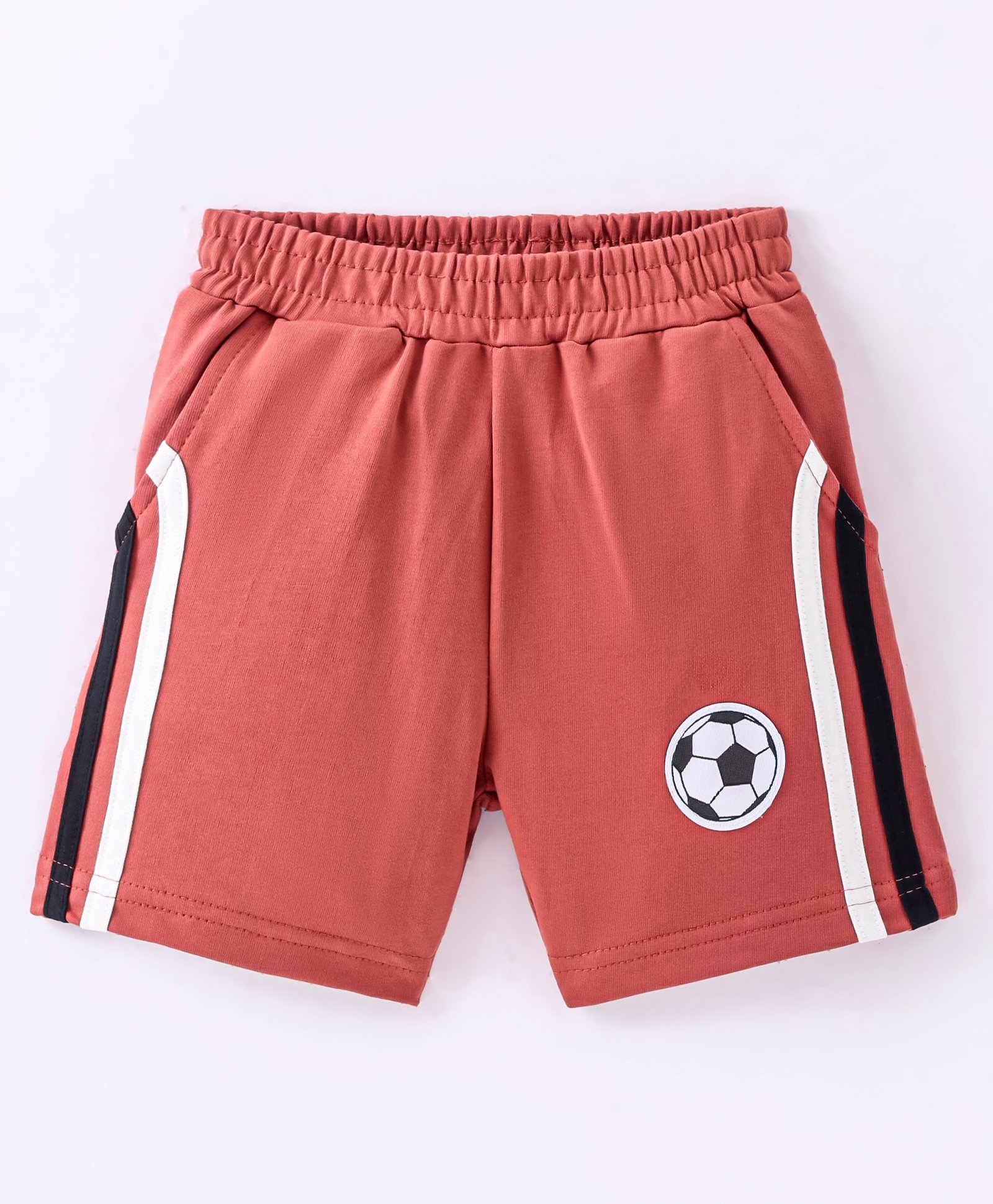 Taeko Single Jersey Above Knee Length Shorts with Football Patch - Red-picture-11