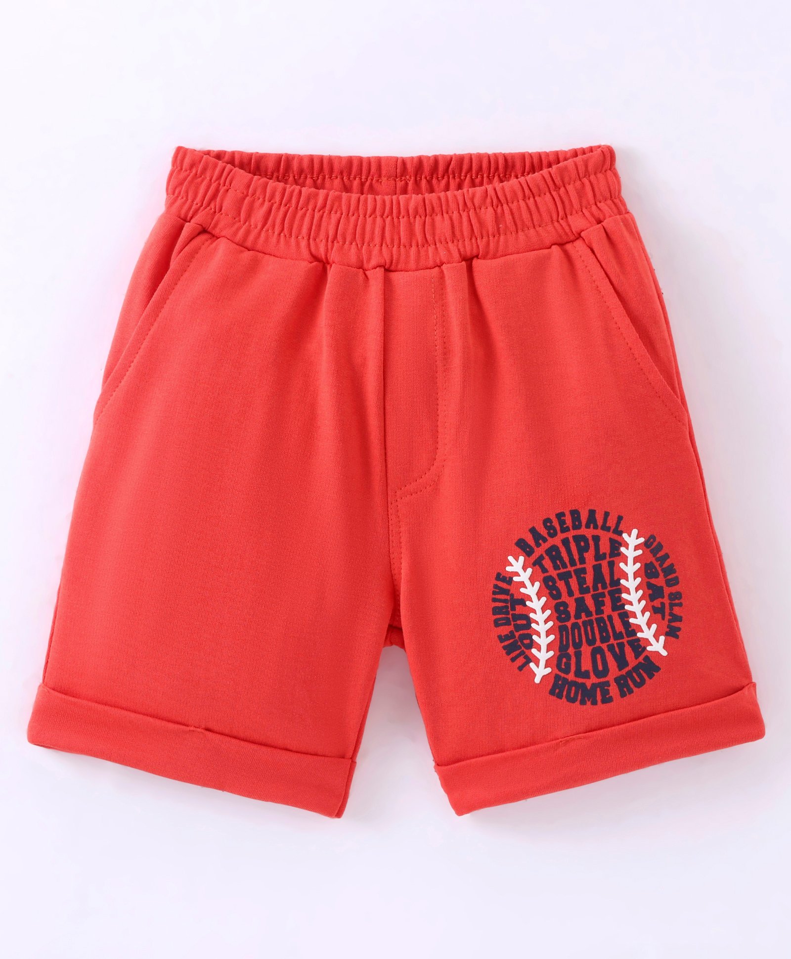 Taeko Single Jersey Knit Above Knee Length Baseball Graphic Shorts - Red-picture-27