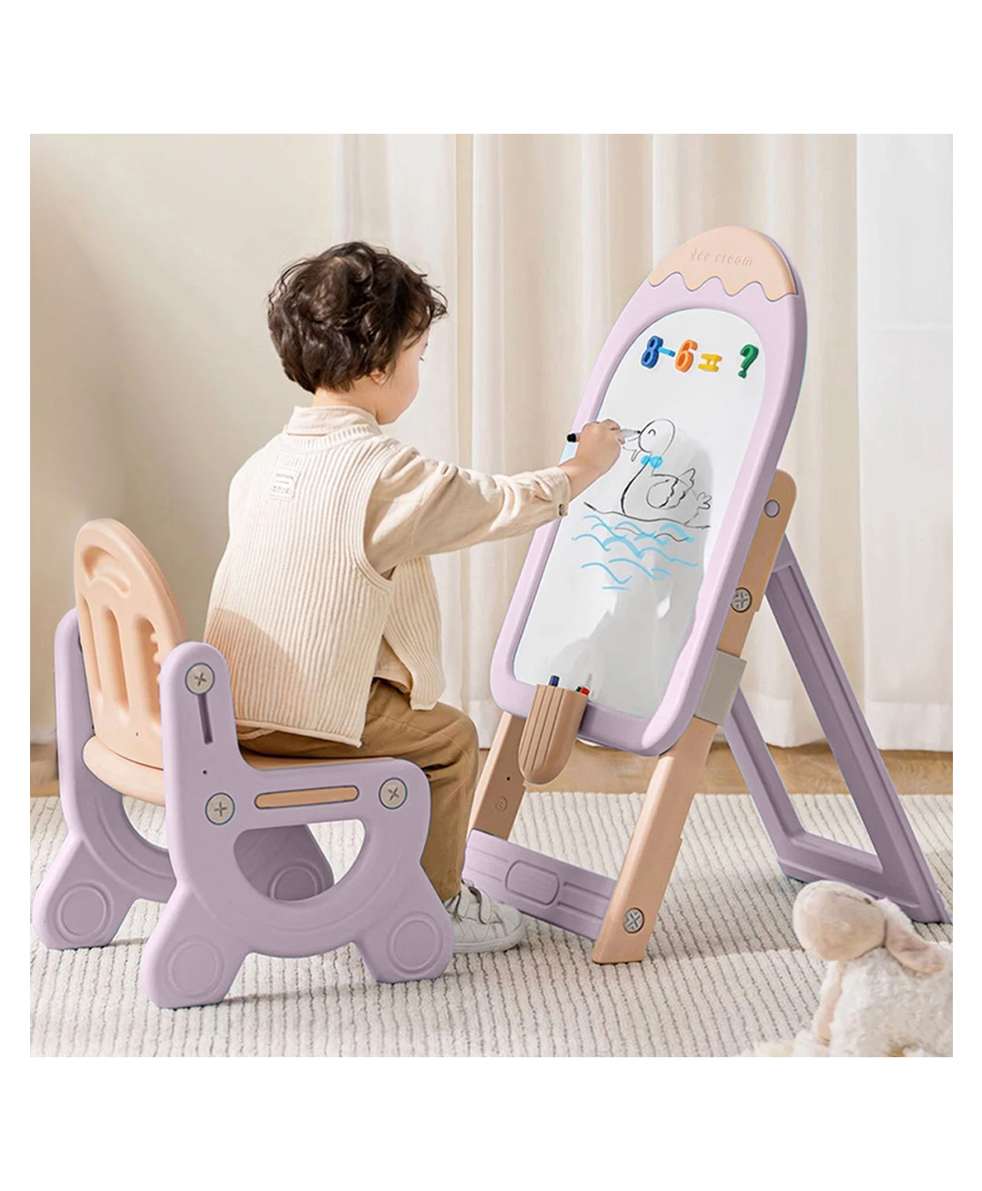R for Rabbit Little Genius Candy Kids Activity Magnetic Drawing  Board and Chair Set Multifunctional Foldable Height Adjustable- Purple