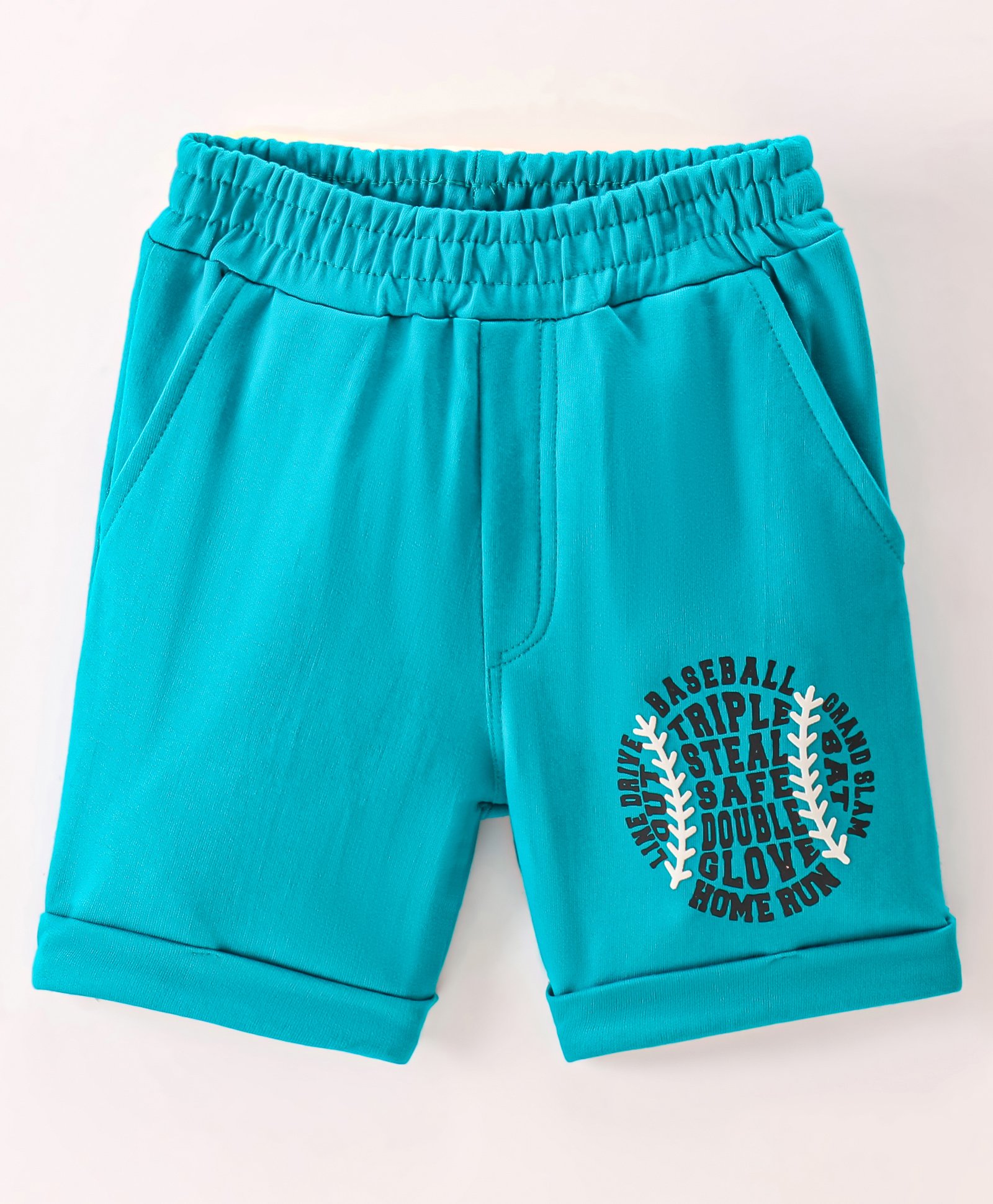 Taeko Single Jersey Knit Above Knee Length Baseball Graphic Shorts - Blue-picture-14