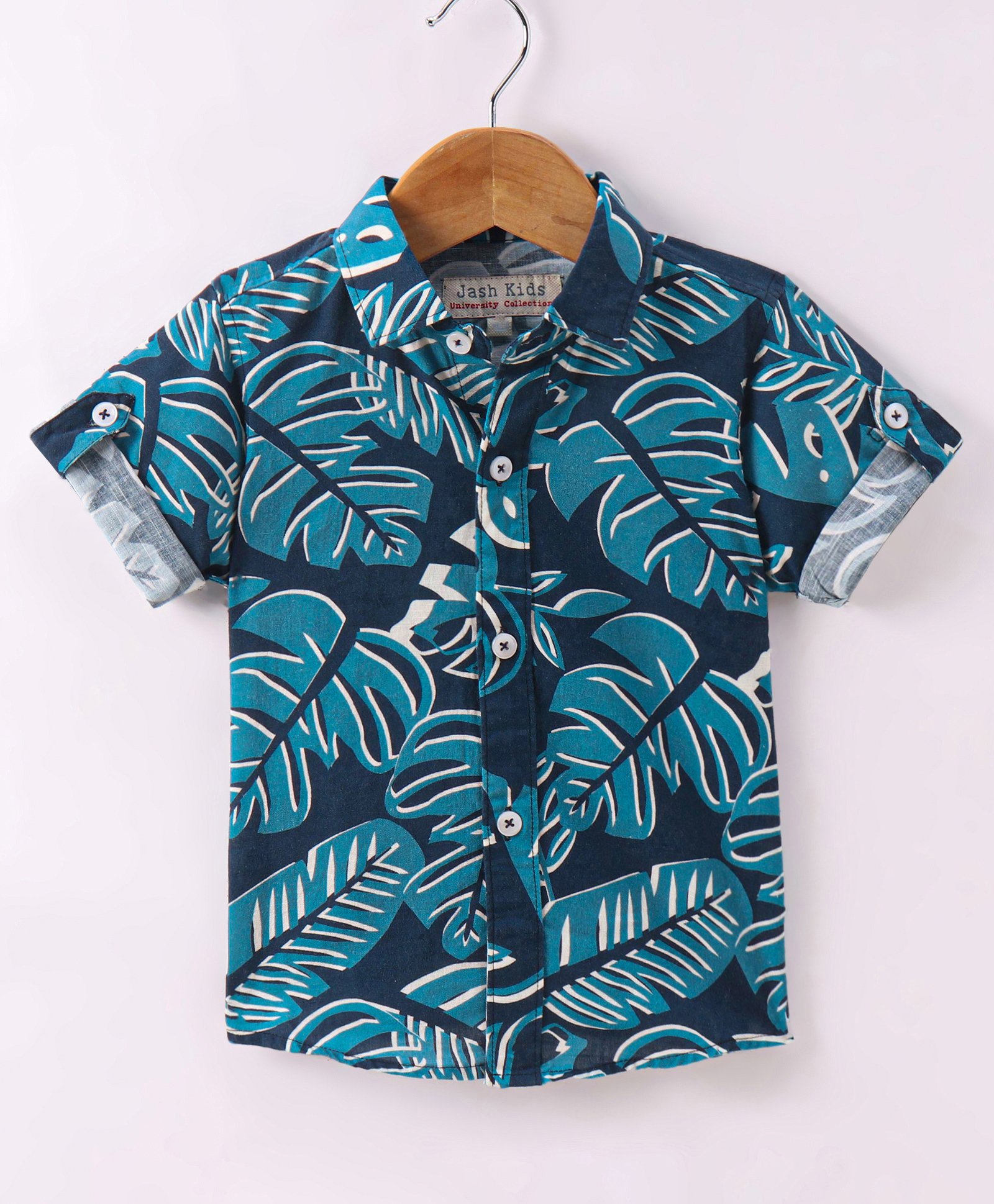 Jash Kids Cotton Half Sleeves Leaf Printed Shirt - Navy-picture-12