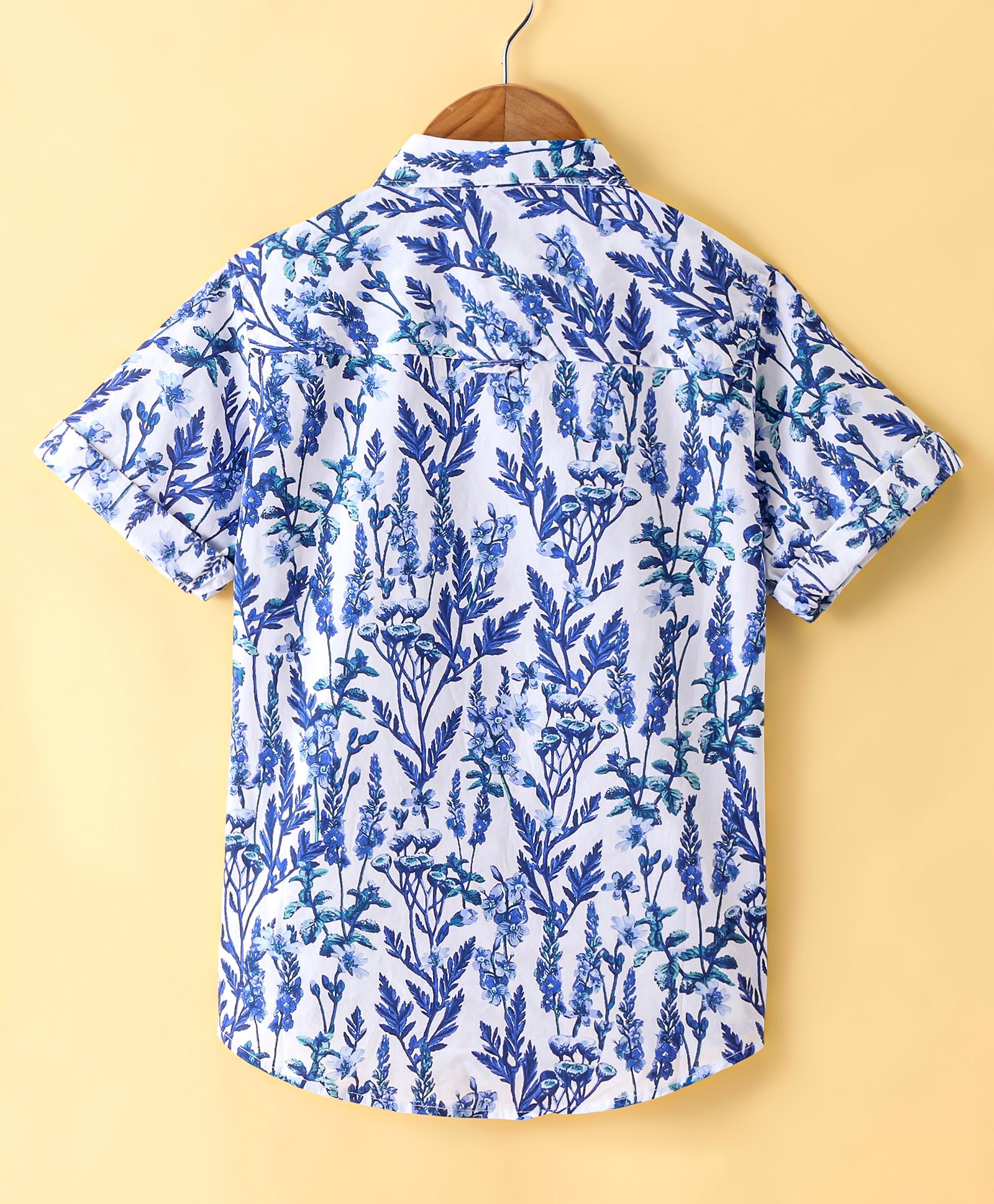 Jash Kids Cotton Woven Half Sleeves Floral Printed Shirt - White & Blue-image-29