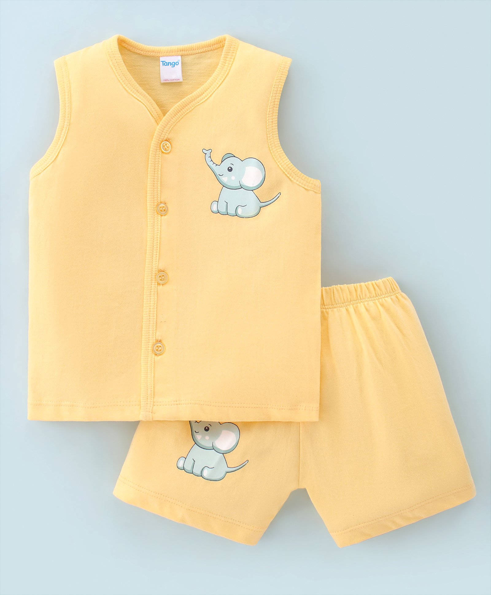 Tango Single Jersey Knit Sleeveless Shorts Night Suit Elephant Print - Yellow-picture-25