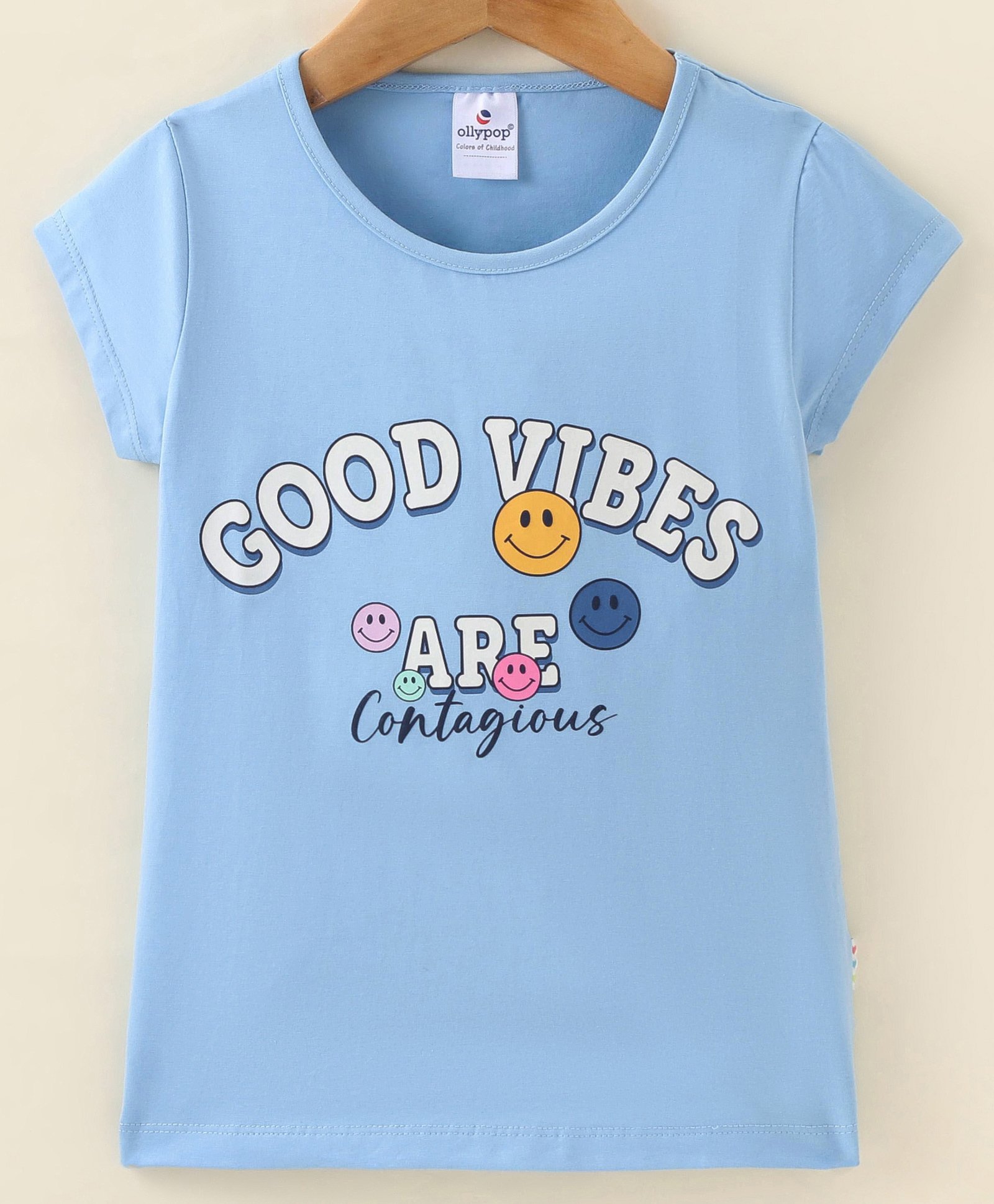 Ollypop Cotton Knit Half Sleeves T-Shirt Emoji Print - Blue-picture-19