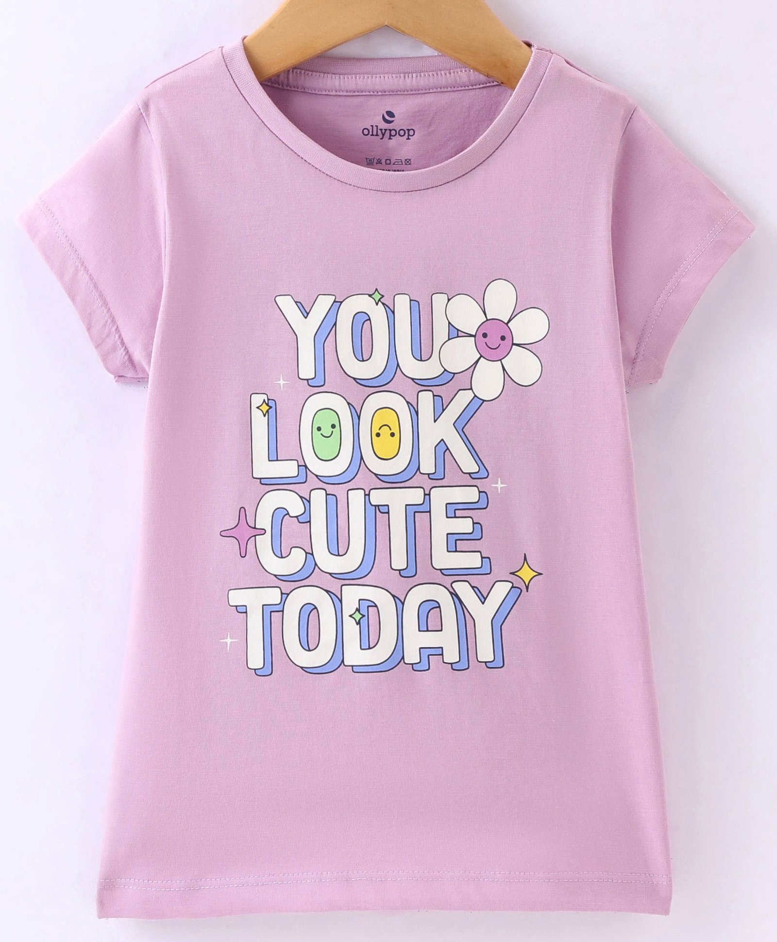 Ollypop Cotton Knit Half Sleeves T-Shirt Floral & Text Print - Purple-picture-48
