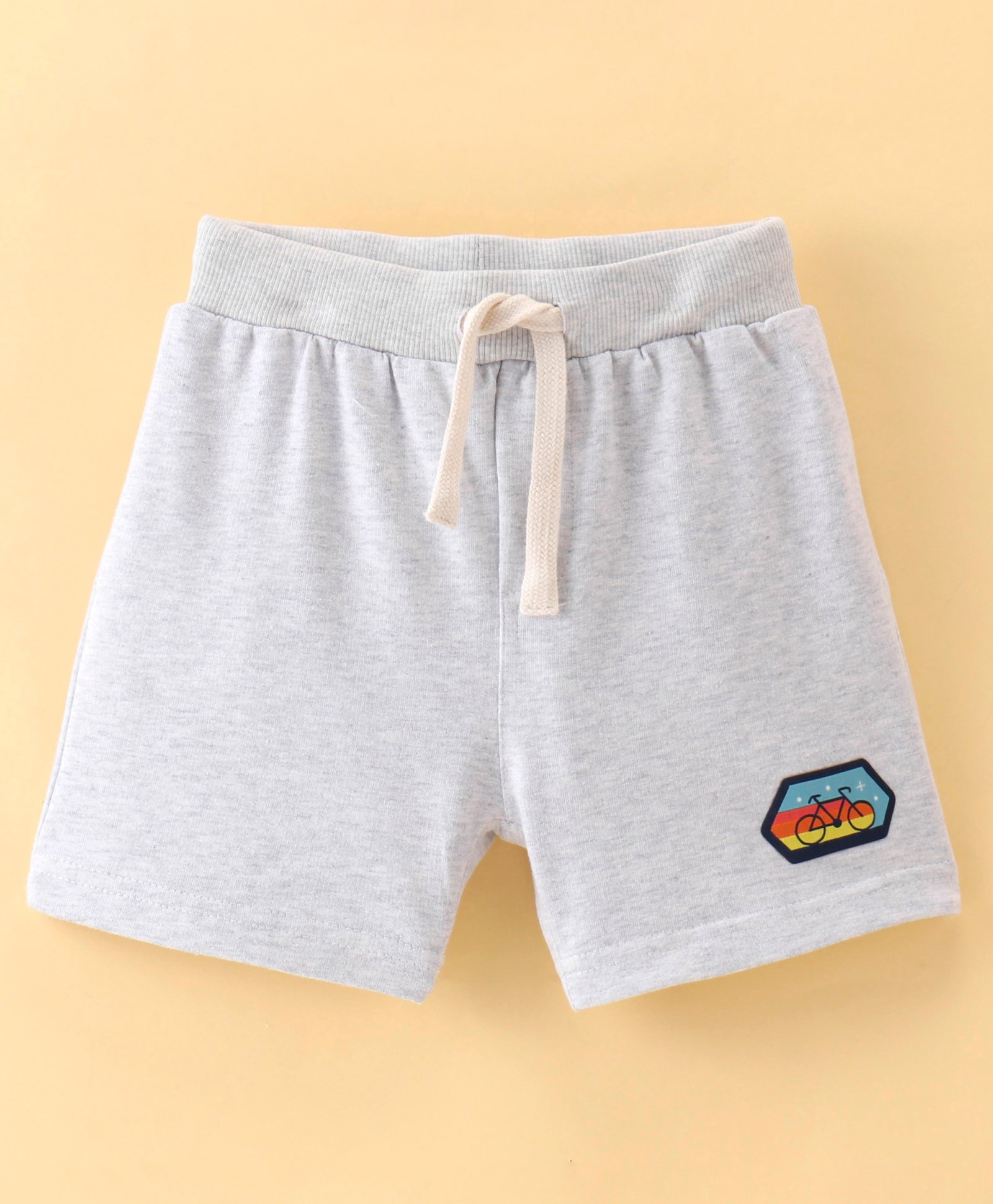 Ollypop Cotton Knit Above Knee Length Text Embroidered Shorts - Light Grey-image-23