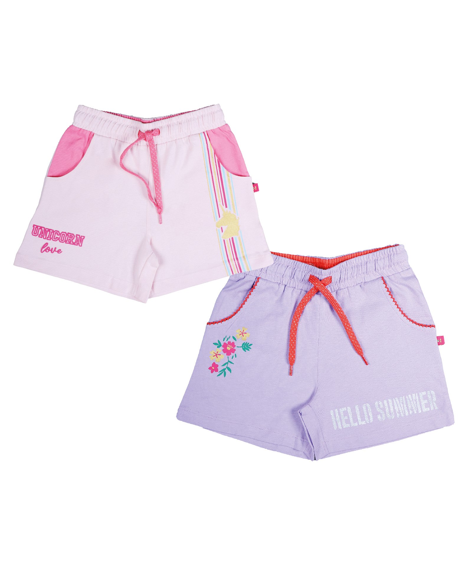 3PIN Pack Of 2 Unicorn & Floral Printed Shorts - Lavender & Yellow-picture-25