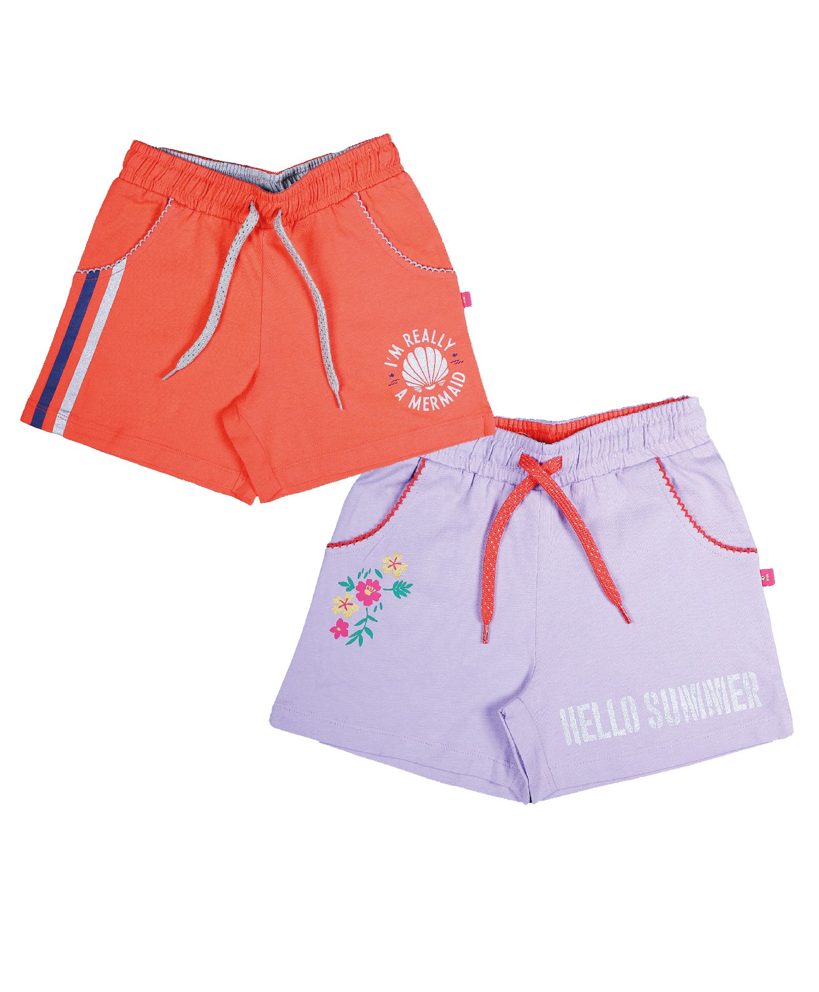 3PIN Pack Of 2 Floral & I Am Really A Mermaid Text Printed Shorts - Coral & Yellow-image-45