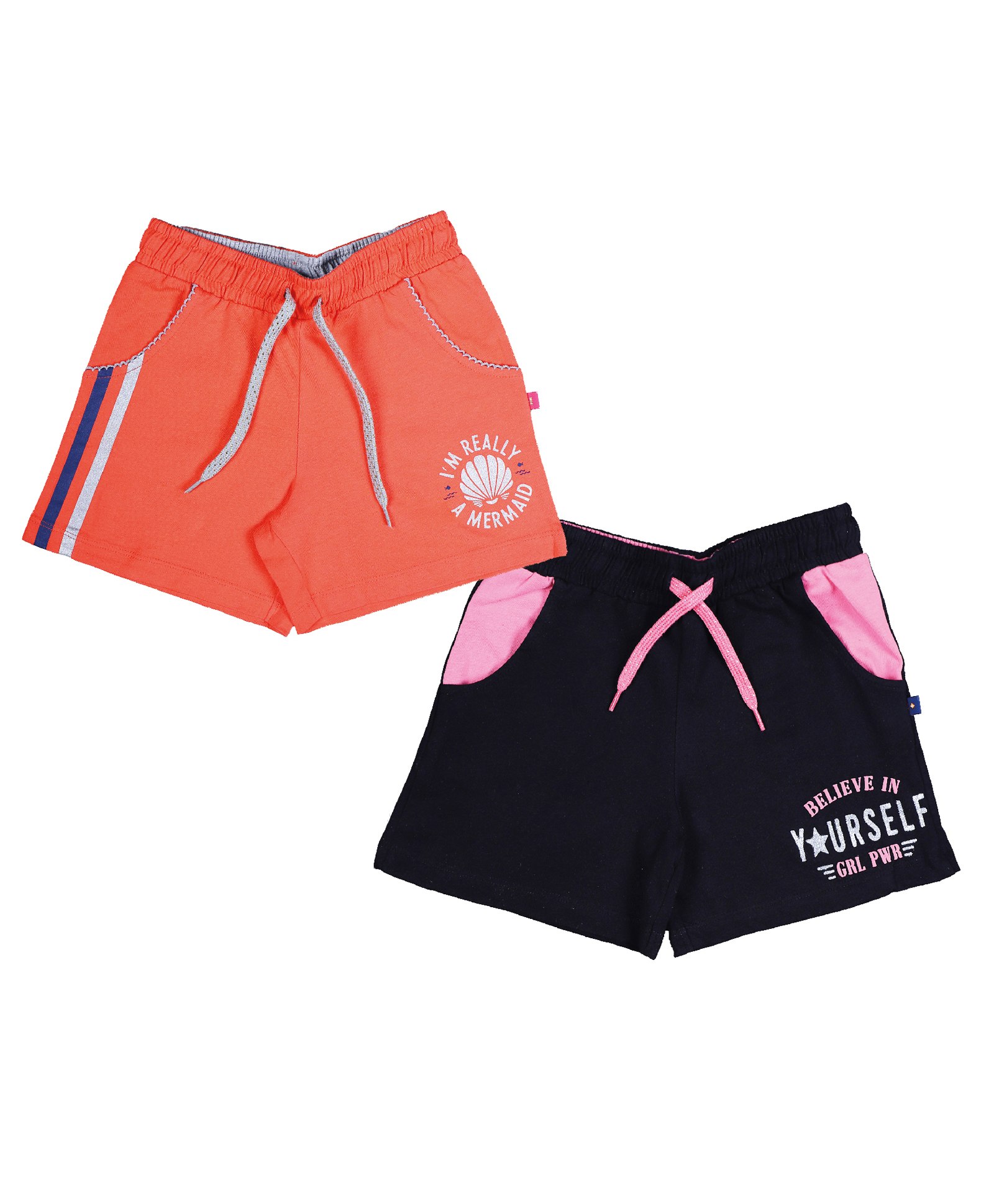 3PIN Pack Of 2 Text Printed Shorts - Coral & Black-image-46