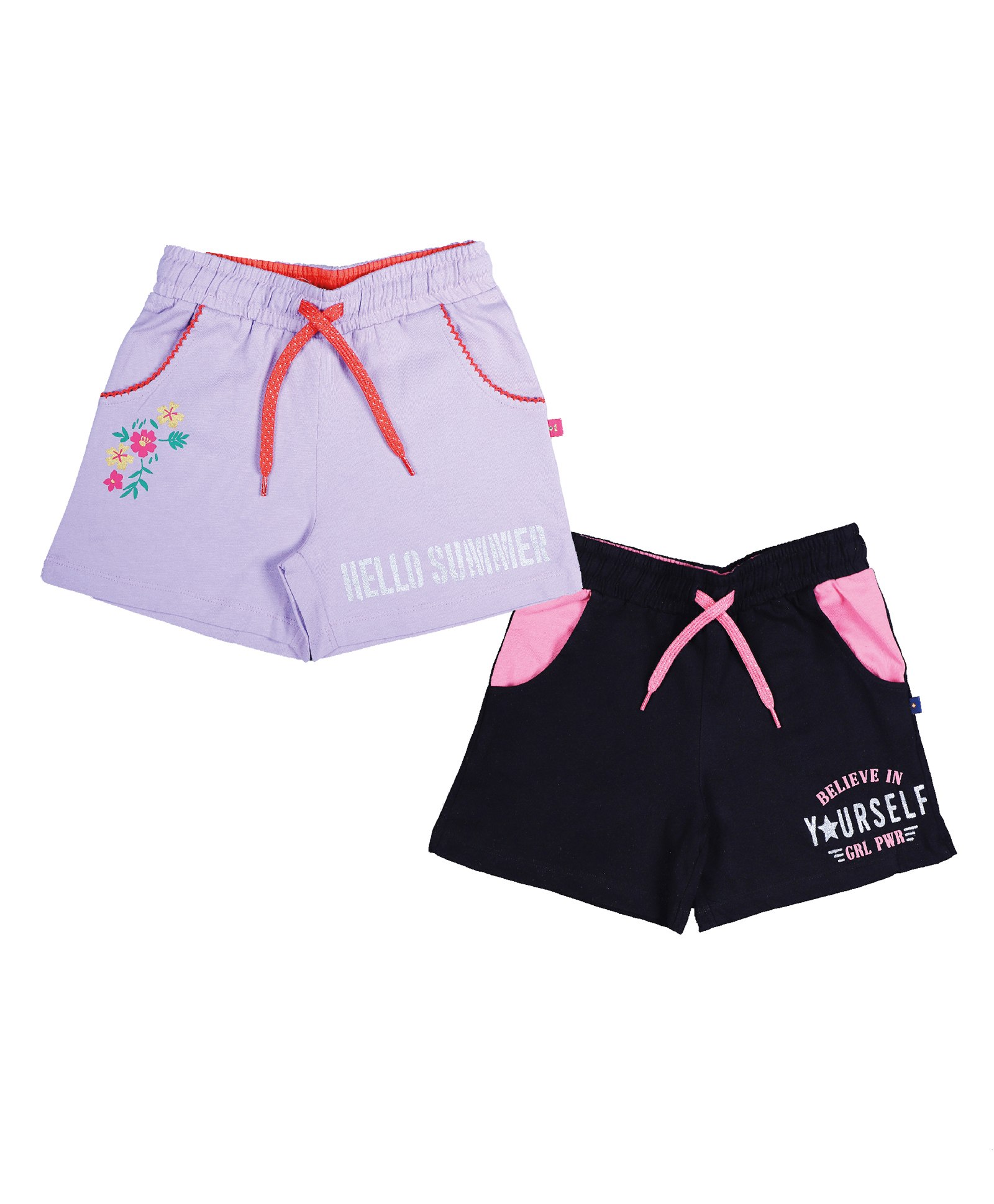 3PIN Pack Of 2 Hello Summer & Believe In Yourself Text Printed Shorts - Lavender & Black-picture-27