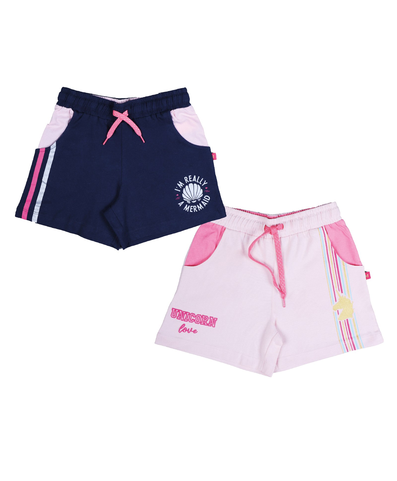 3PIN Pack Of 2 Unicorn & I Am Really A Mermaid Text Printed Shorts - Navy Blue & Yellow-picture-28