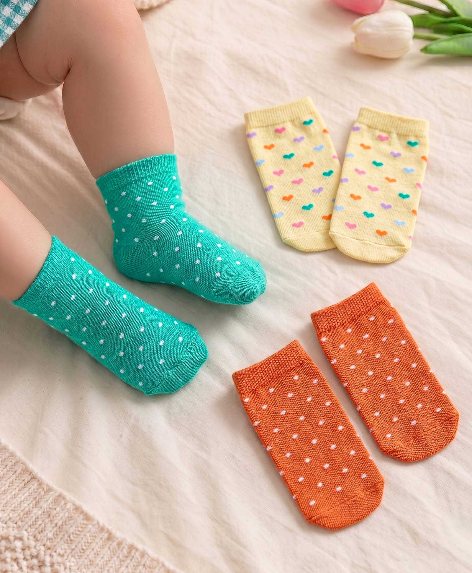 Cute Walk by Babyhug Anti Bacterial Ankle Length Socks Heart & Polka Dot Design Pack of 3 - Multicolour-picture-23