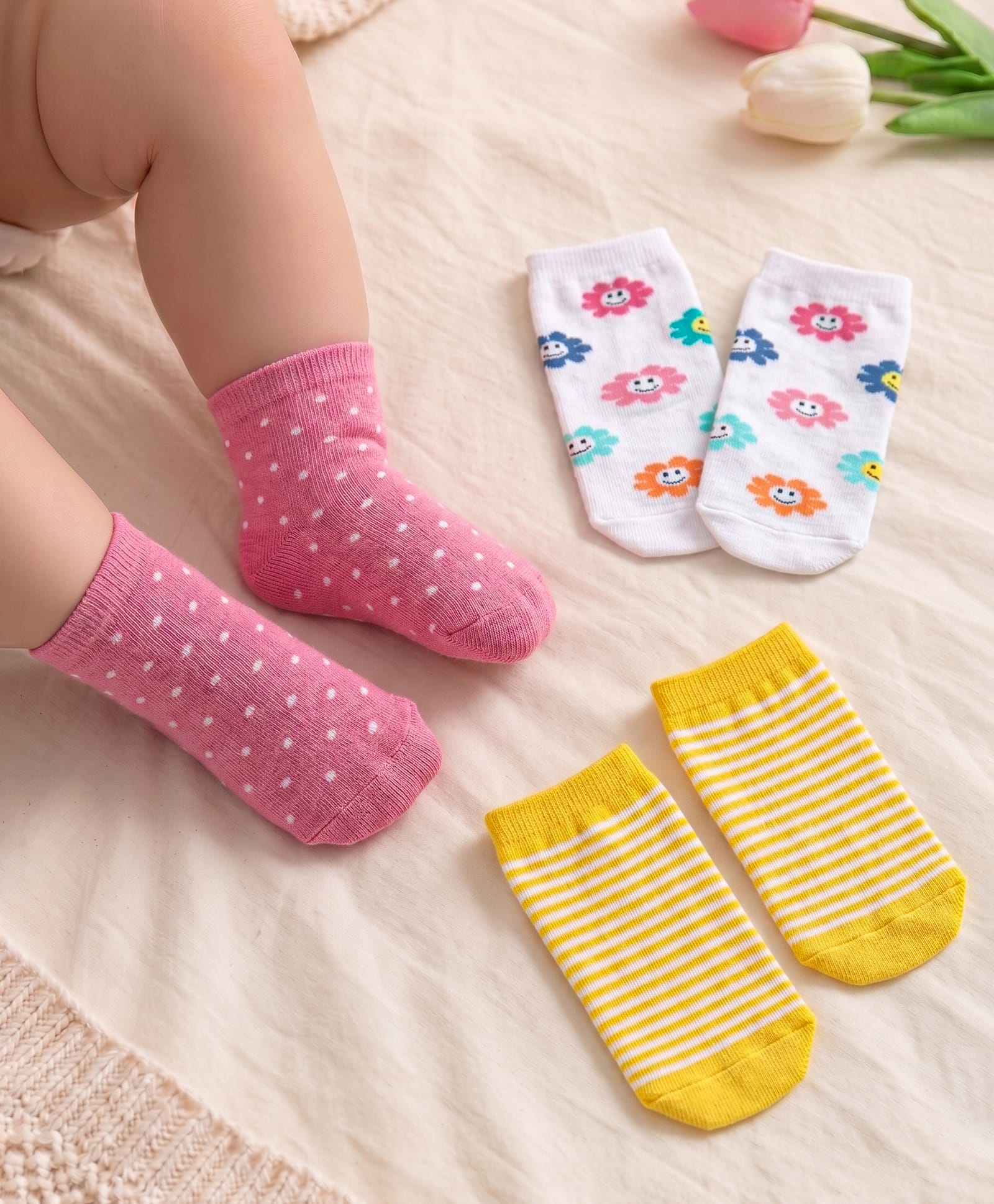Cute Walk by Babyhug Anti Bacterial Ankle Length Socks Floral Design Pack Of 3 - Multicolour-picture-24
