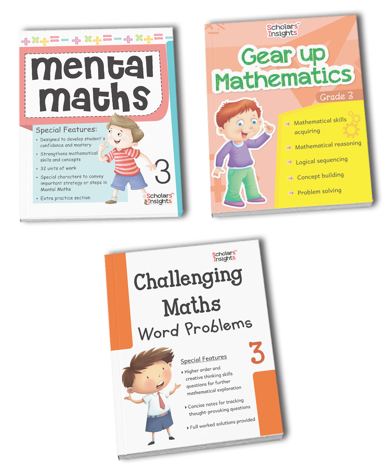 Scholars Insight Combo Set of Students Mathematics Workbooks For Grade 3| Set of 4| Problem Solving Book for Kids Ages 8 - 9 Years English-image-0