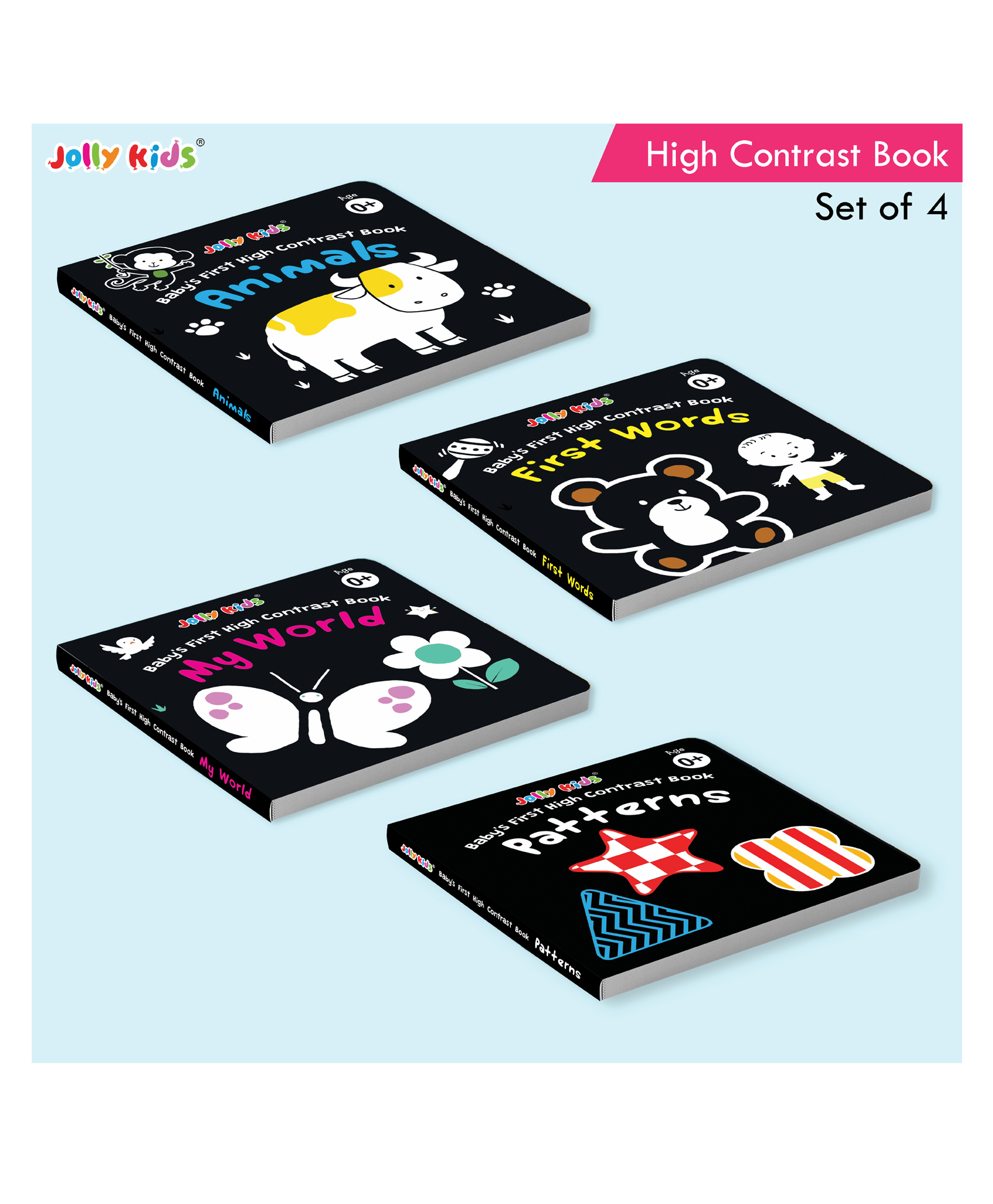Jolly Kids Baby's First High Contrast Board Books (Set of 4) Black and White Board Books for Kids Ages 1Y To 3Y  English-image-37