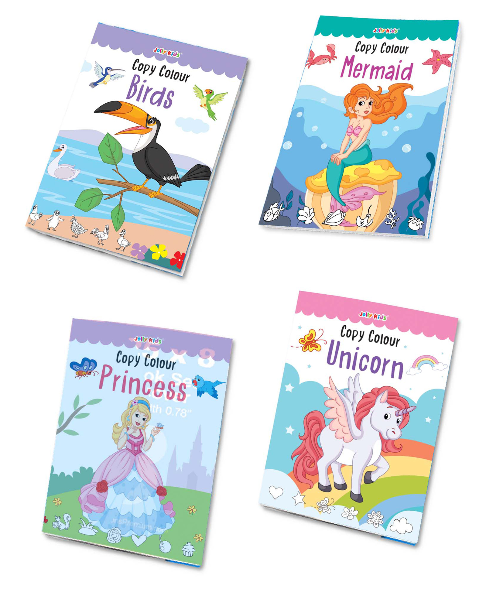 Copy Colour Books Set A| Kids Colouring Theme Books Set of 4: Birds, Mermaid, Princess & Unicorn English-image-42