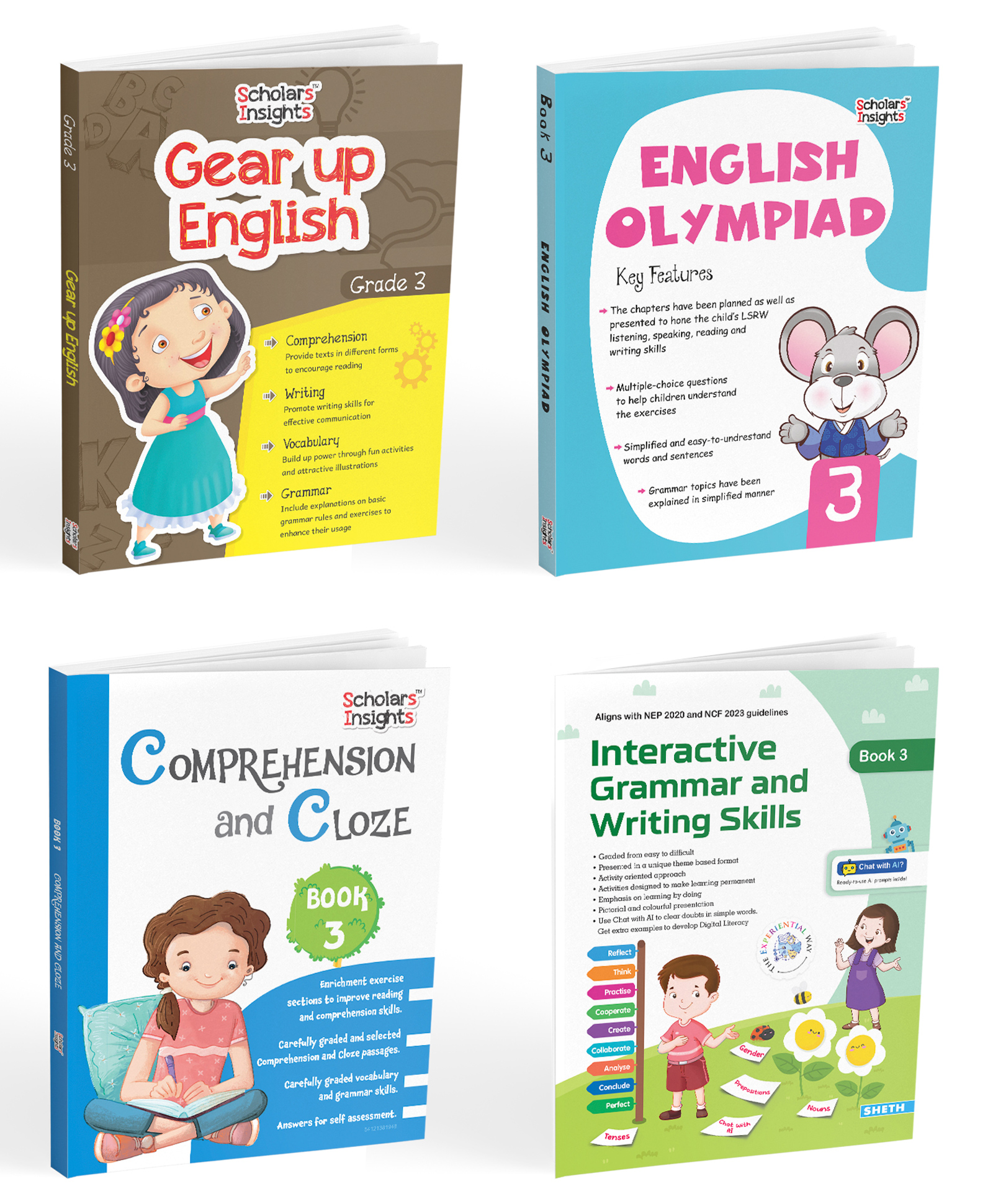scholars insights Grade 3 English Practice Workbooks: Gear Up English, English Olympiad, Comprehension and Cloze, Interactive Grammar and Writing Skills (Set of 4) Ages 8 - 9 Years  English-picture-10